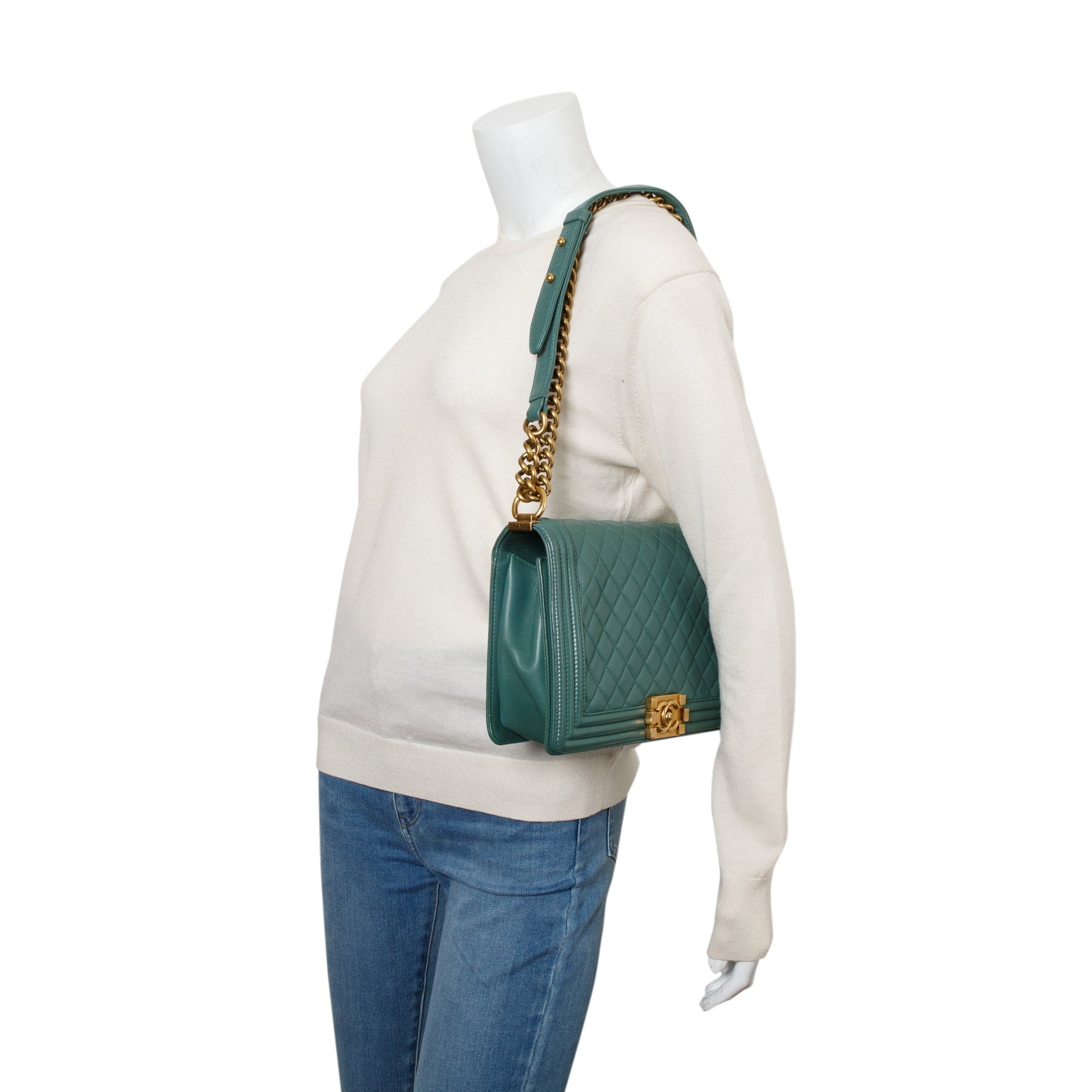 Chanel Quilted Boy Leather Lambskin Green Travel Bag