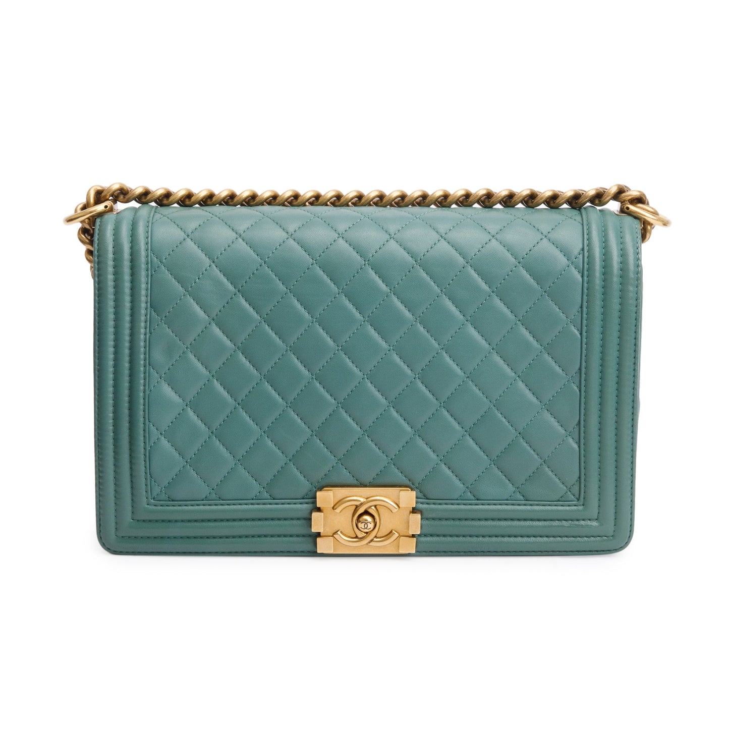 Chanel Quilted Boy Leather Lambskin Green Travel Bag
