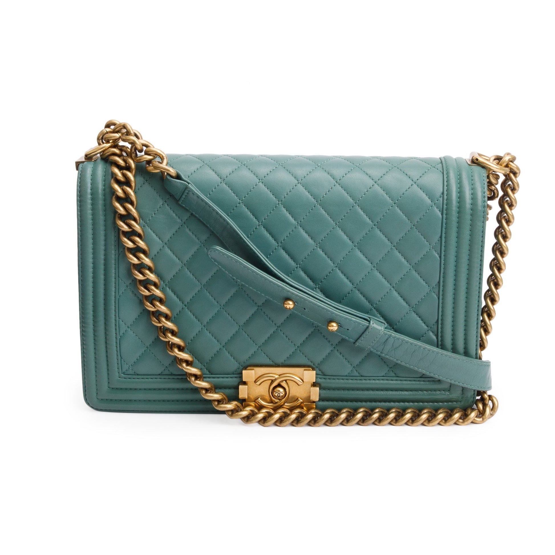 Chanel Quilted Boy Leather Lambskin Green Travel Bag