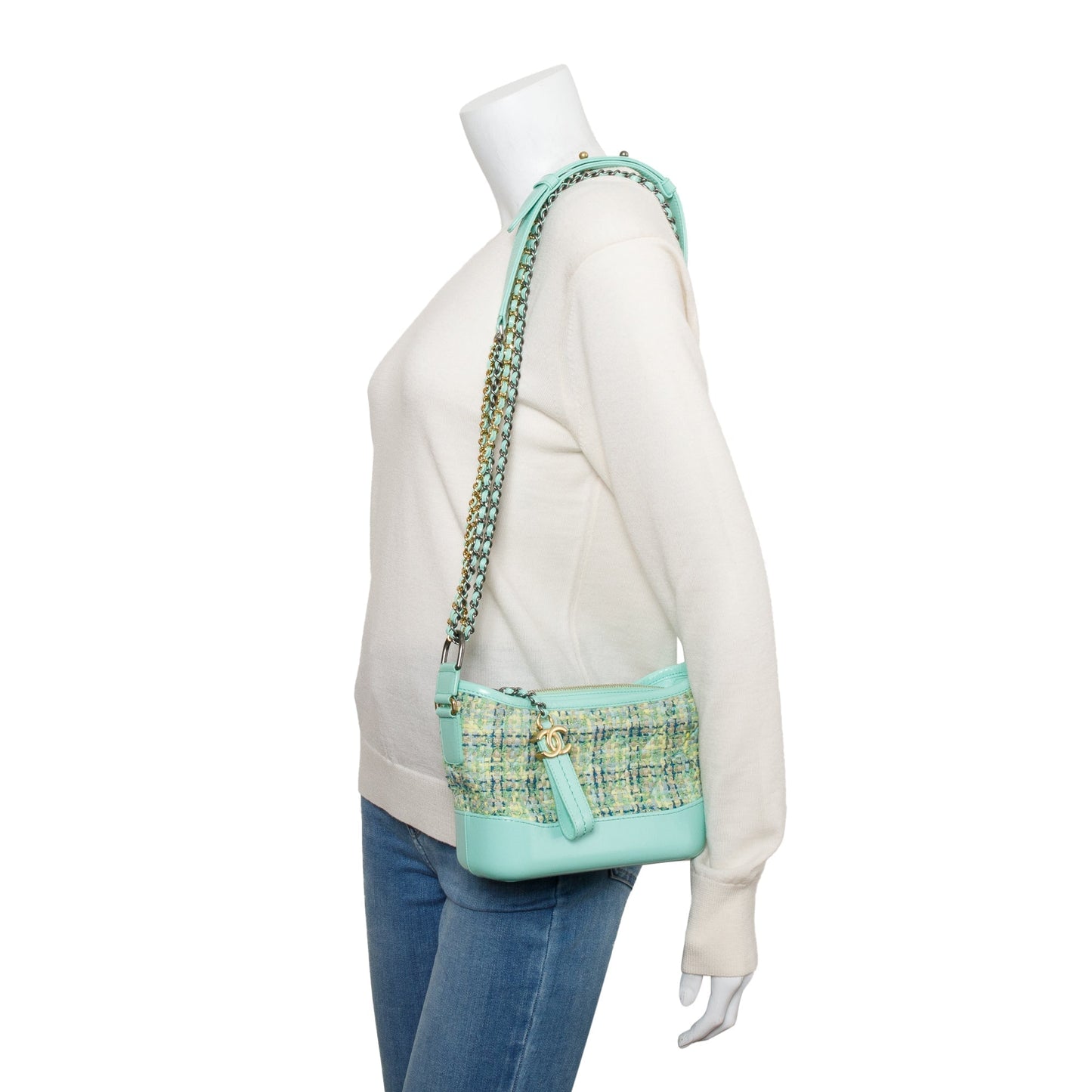 Chanel Tweed Gabrielle Hobo Leather Calfskin Green Travel Bag