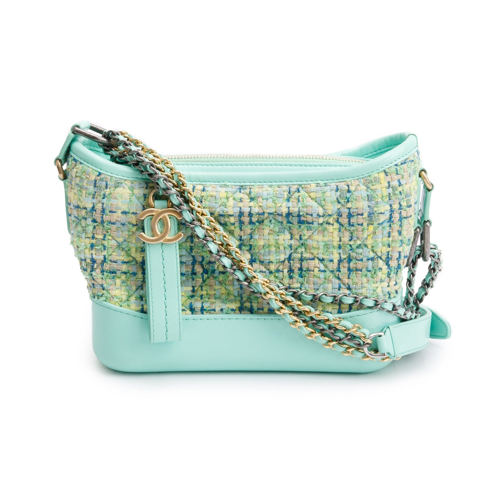 Chanel Tweed Gabrielle Hobo Leather Calfskin Green Travel Bag