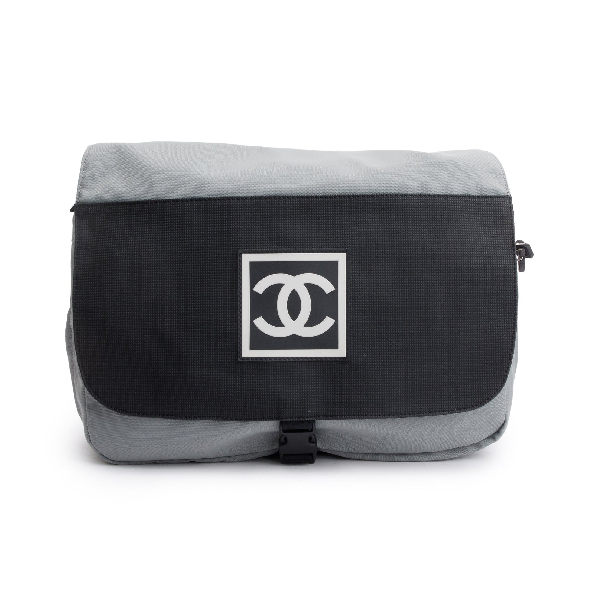 Chanel & Nylon Interlocking CC Logo Black Grey Travel Bag