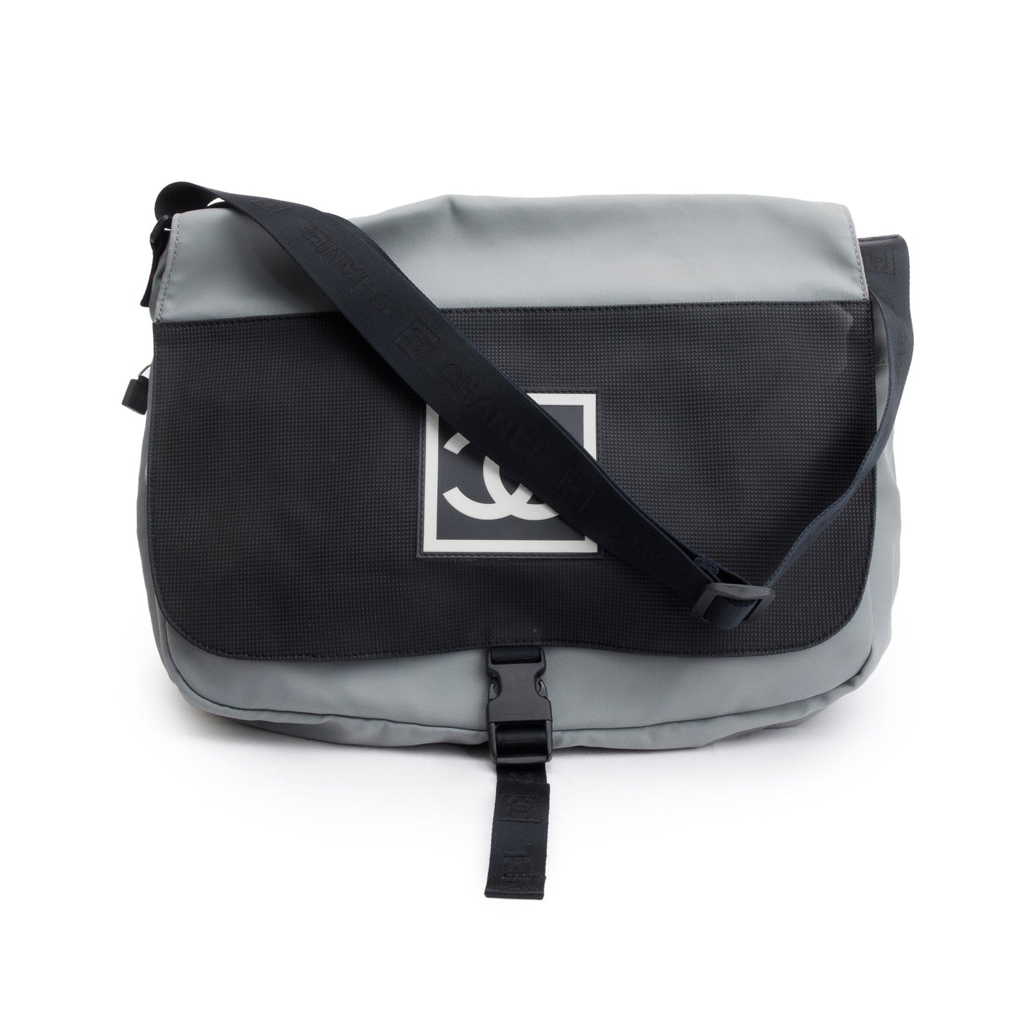 Chanel & Nylon Interlocking CC Logo Black Grey Travel Bag