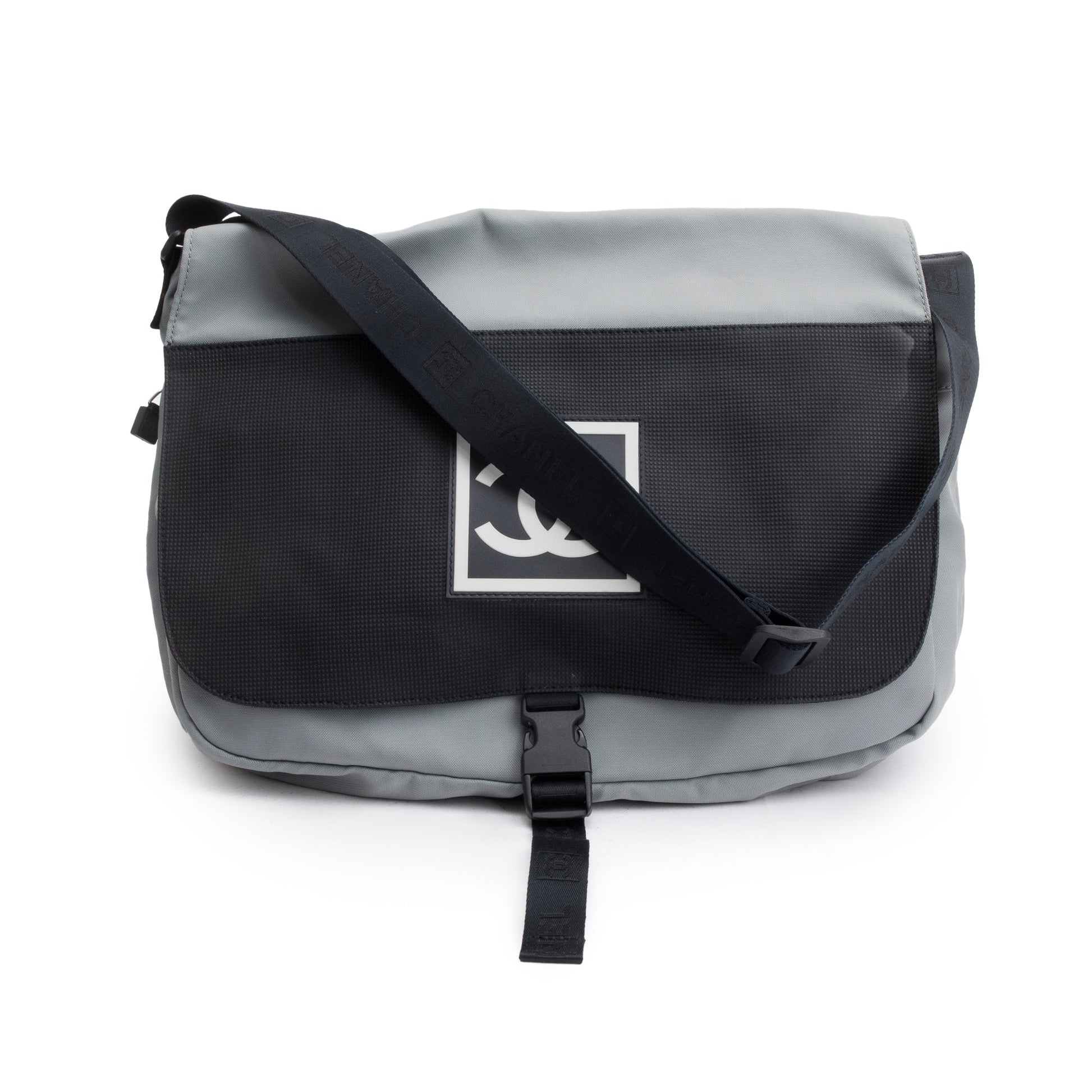 Chanel & Nylon Interlocking CC Logo Black Grey Travel Bag