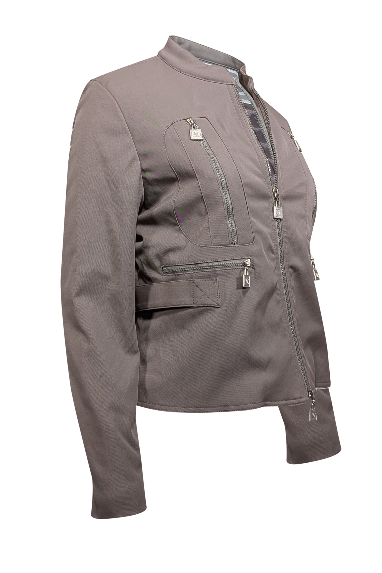Chanel - Grey Cargo Lock Zipper Detail Jacket Sz