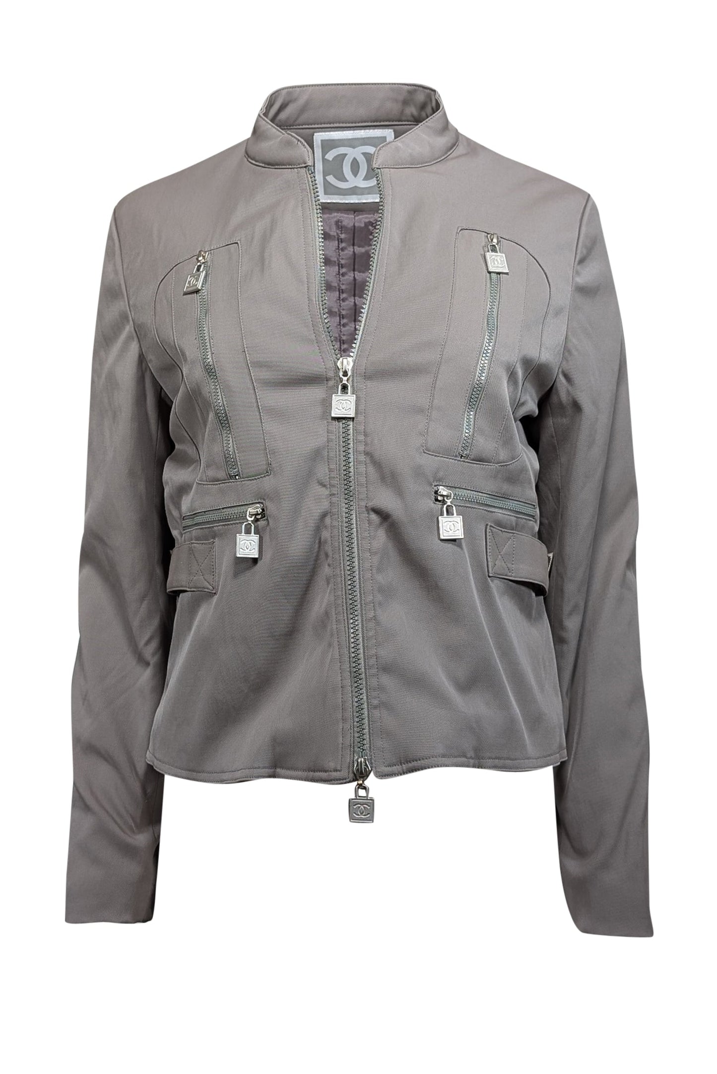Chanel - Grey Cargo Lock Zipper Detail Jacket Sz
