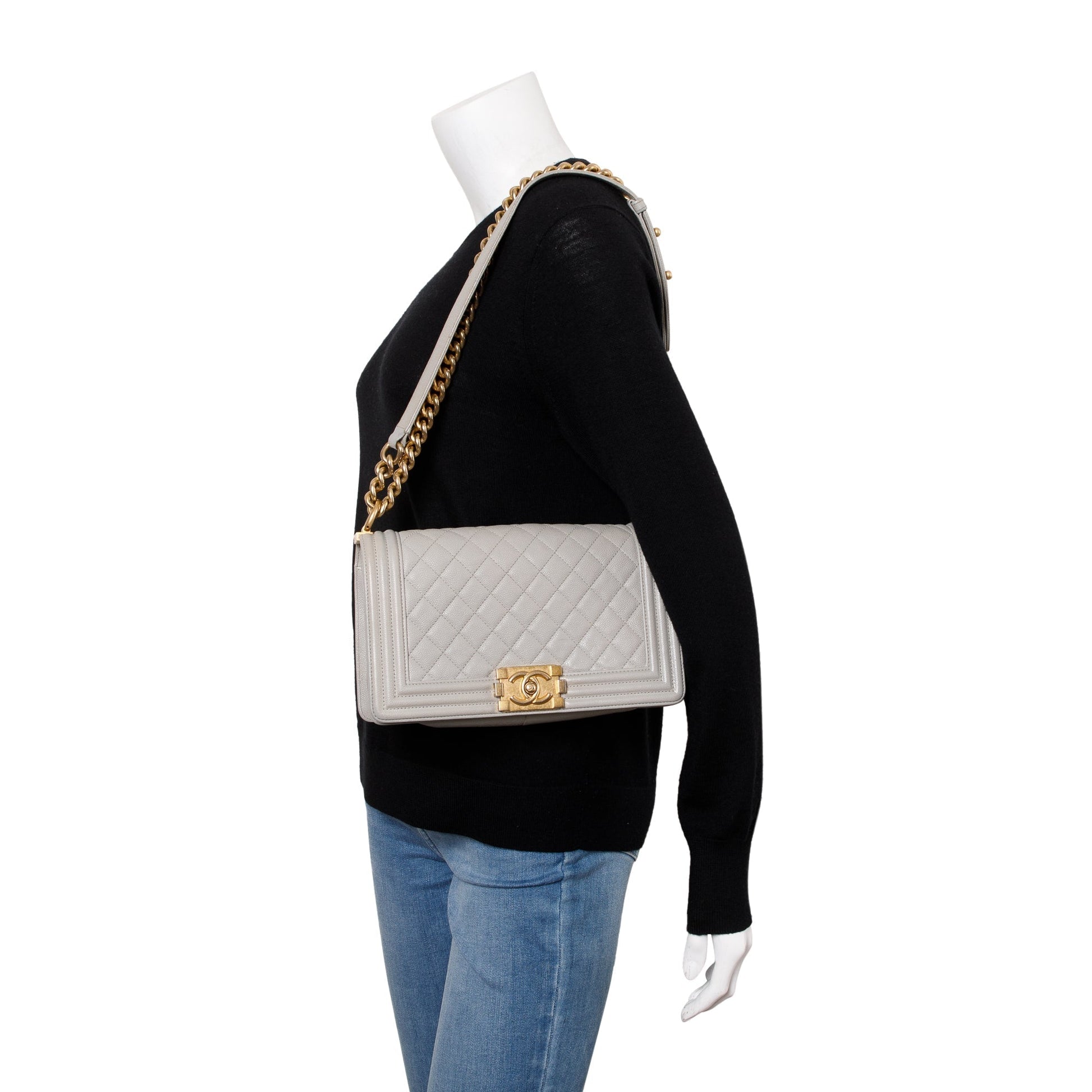 Chanel Caviar Boy Leather Grey Travel Bag