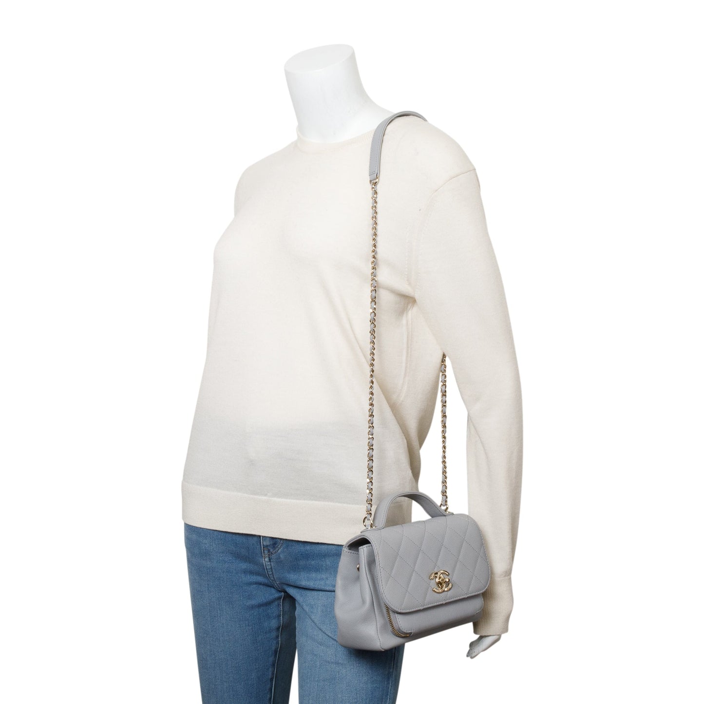 Chanel Caviar Business Affinity Flap Leather Grey Travel Bag