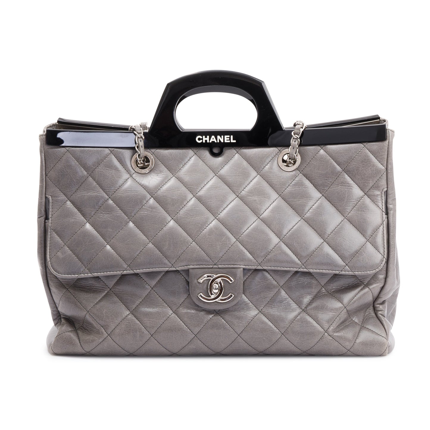 Chanel Glazed CC Delivery Leather Calfskin Grey Travel Bag