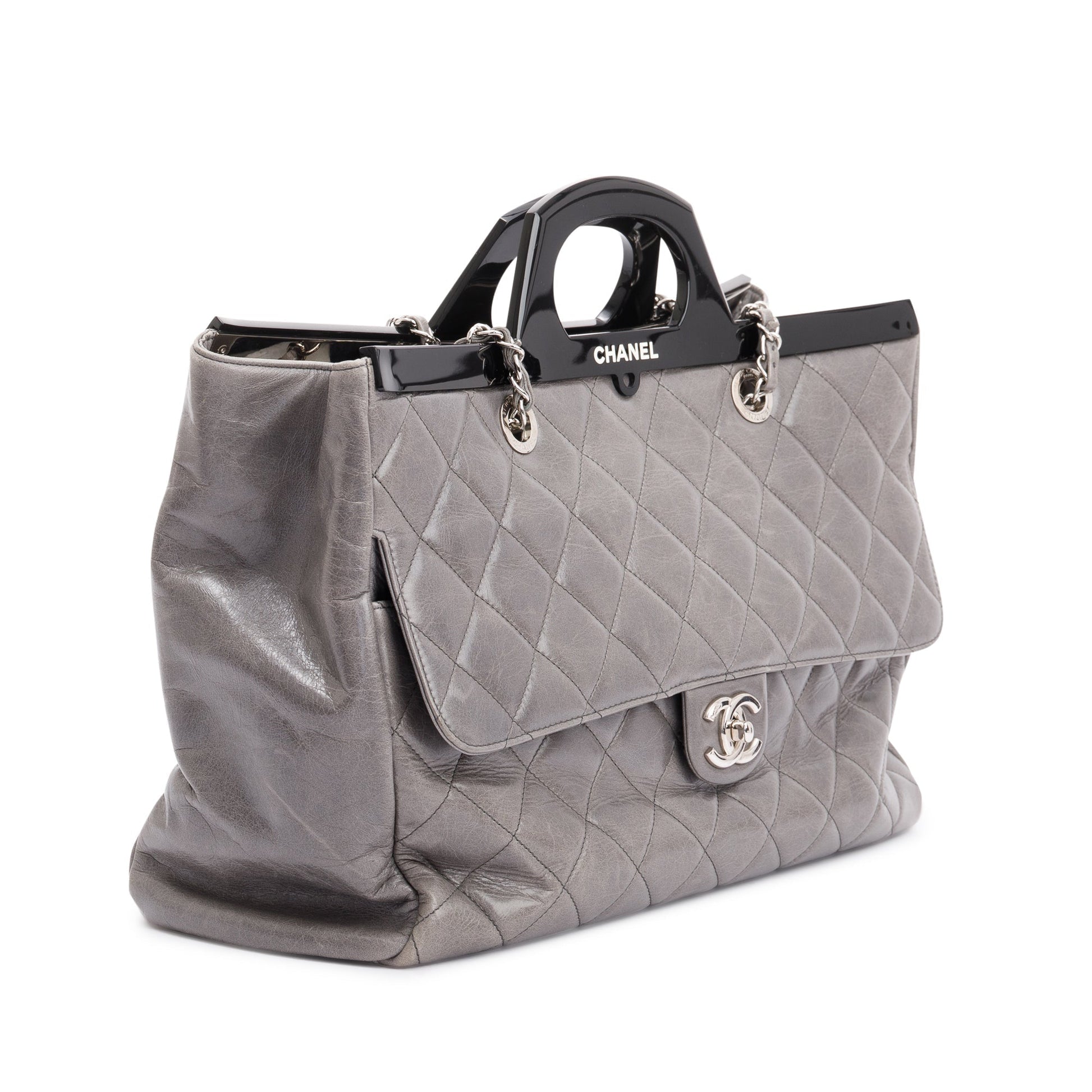 Chanel Glazed CC Delivery Leather Calfskin Grey Travel Bag