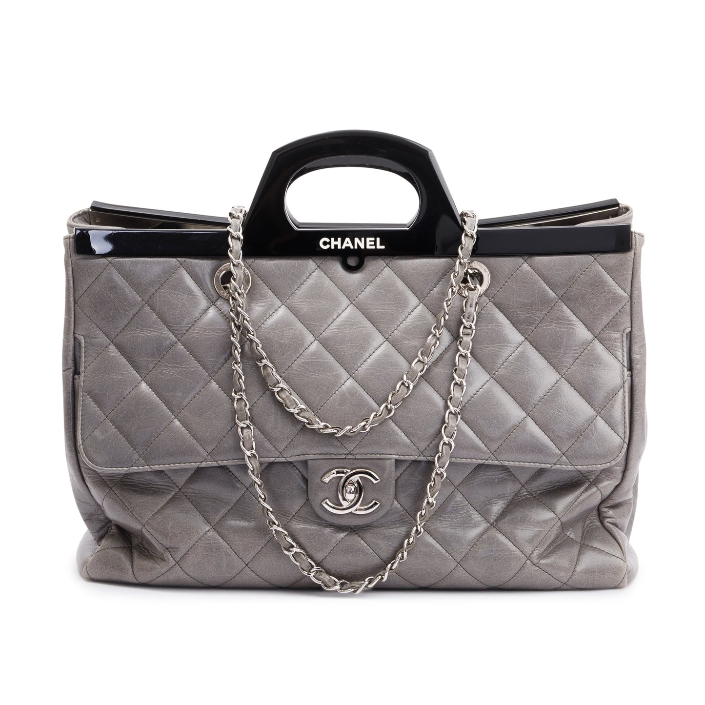 Chanel Glazed CC Delivery Leather Calfskin Grey Travel Bag