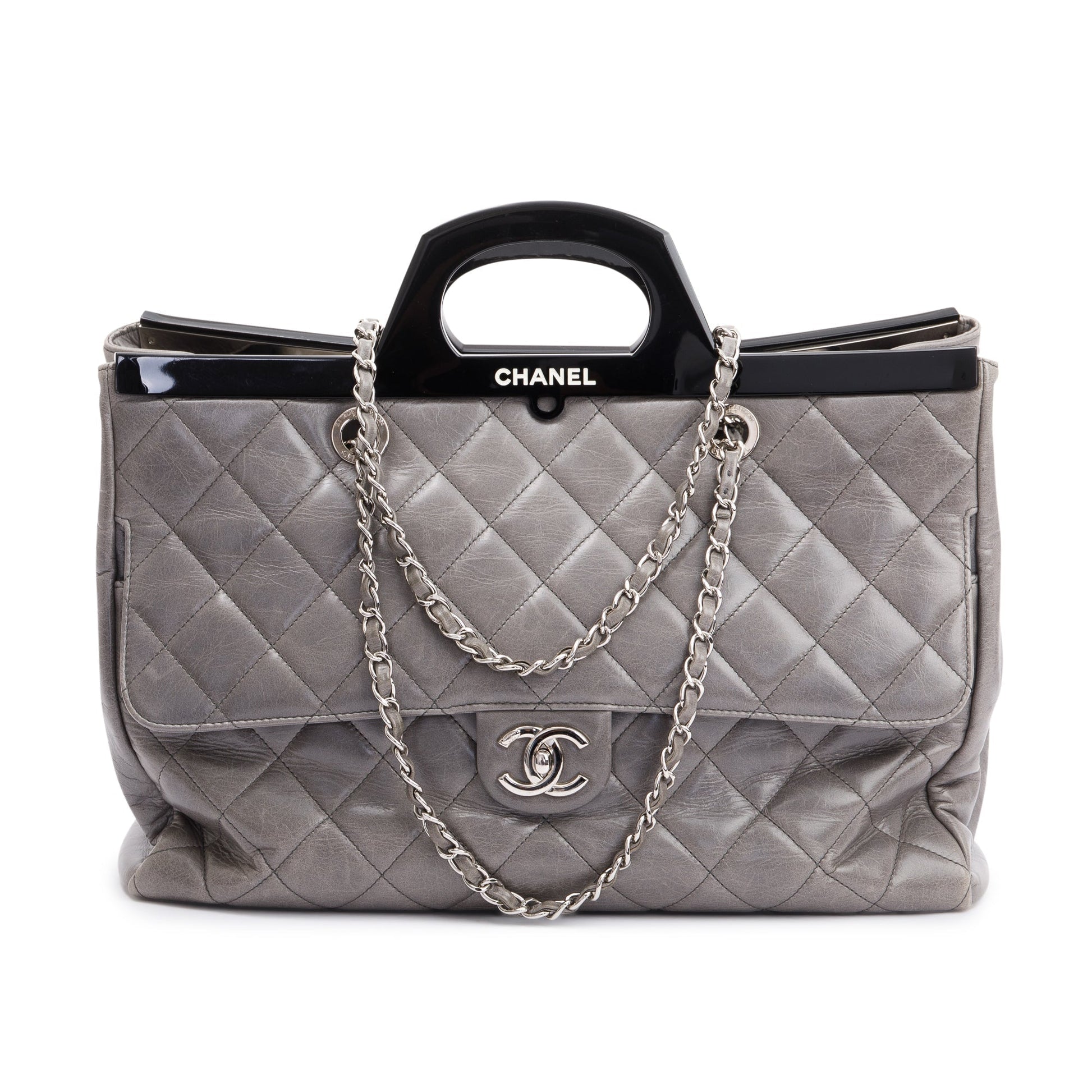 Chanel Glazed CC Delivery Leather Calfskin Grey Travel Bag