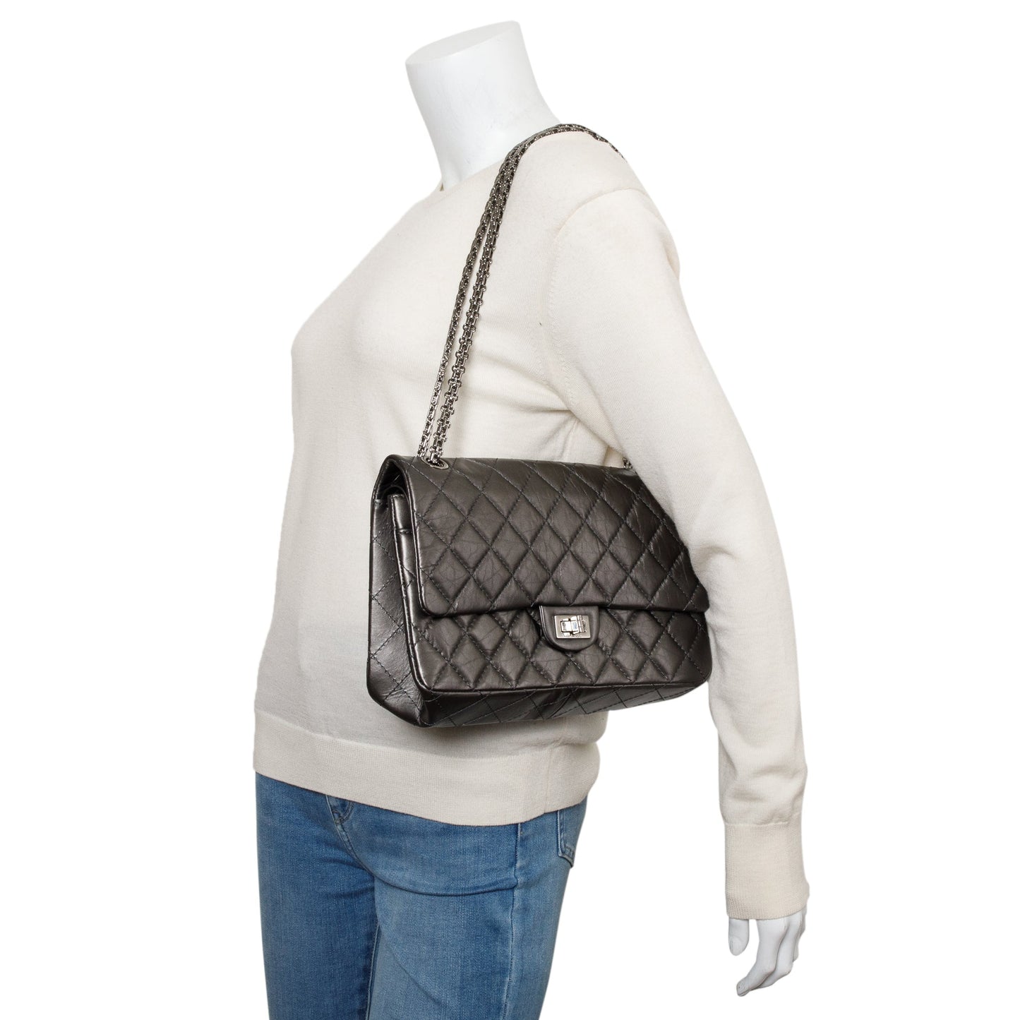 Chanel sue 226 Double Flap Leather Calfskin Grey Travel Bag