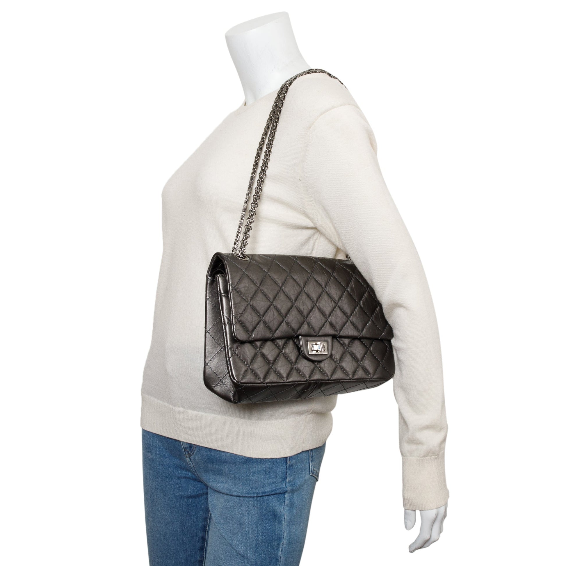 Chanel sue 226 Double Flap Leather Calfskin Grey Travel Bag