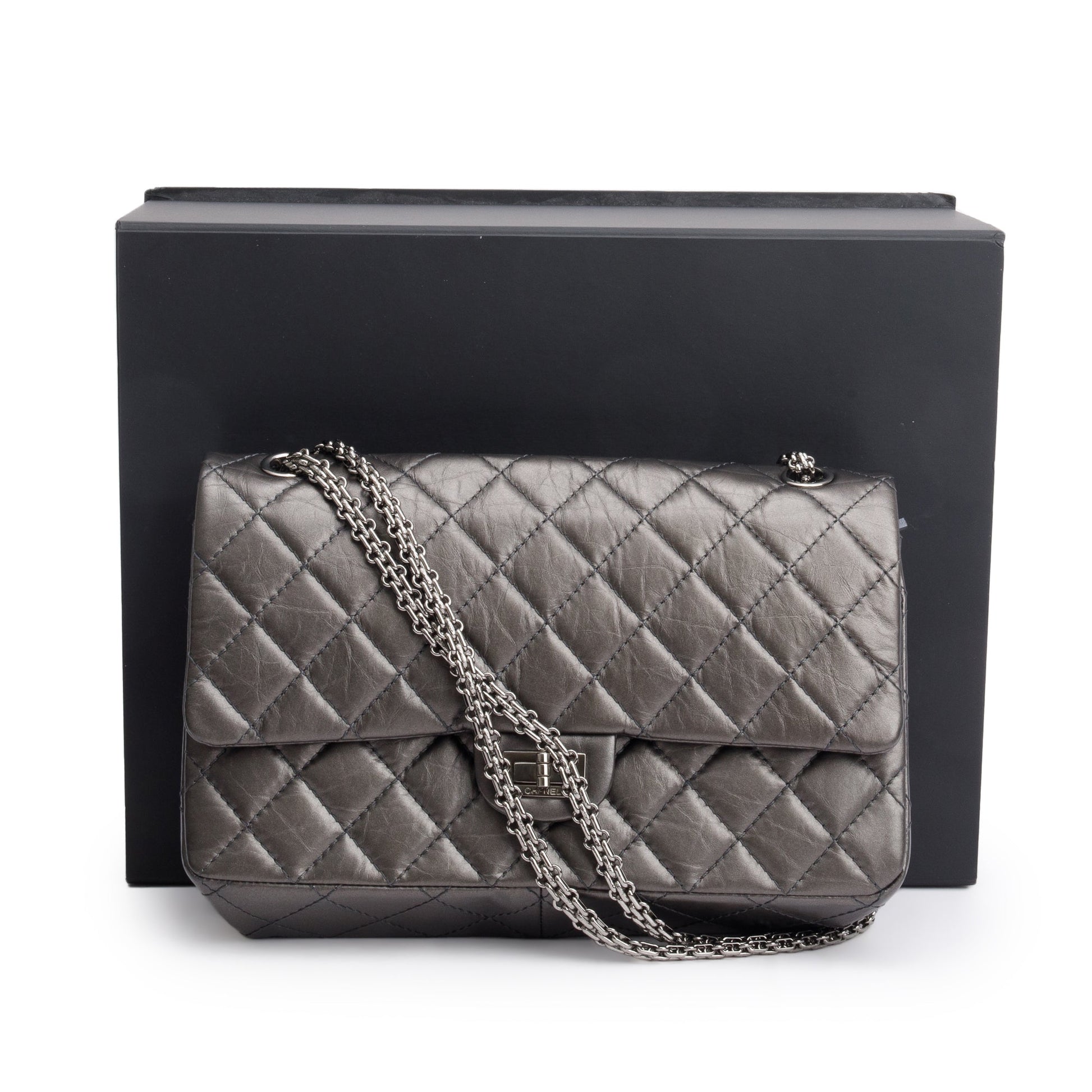 Chanel sue 226 Double Flap Leather Calfskin Grey Travel Bag