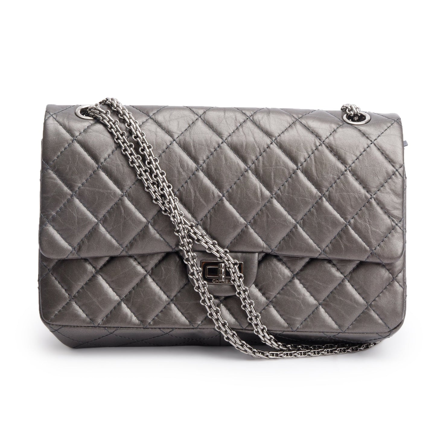 Chanel sue 226 Double Flap Leather Calfskin Grey Travel Bag