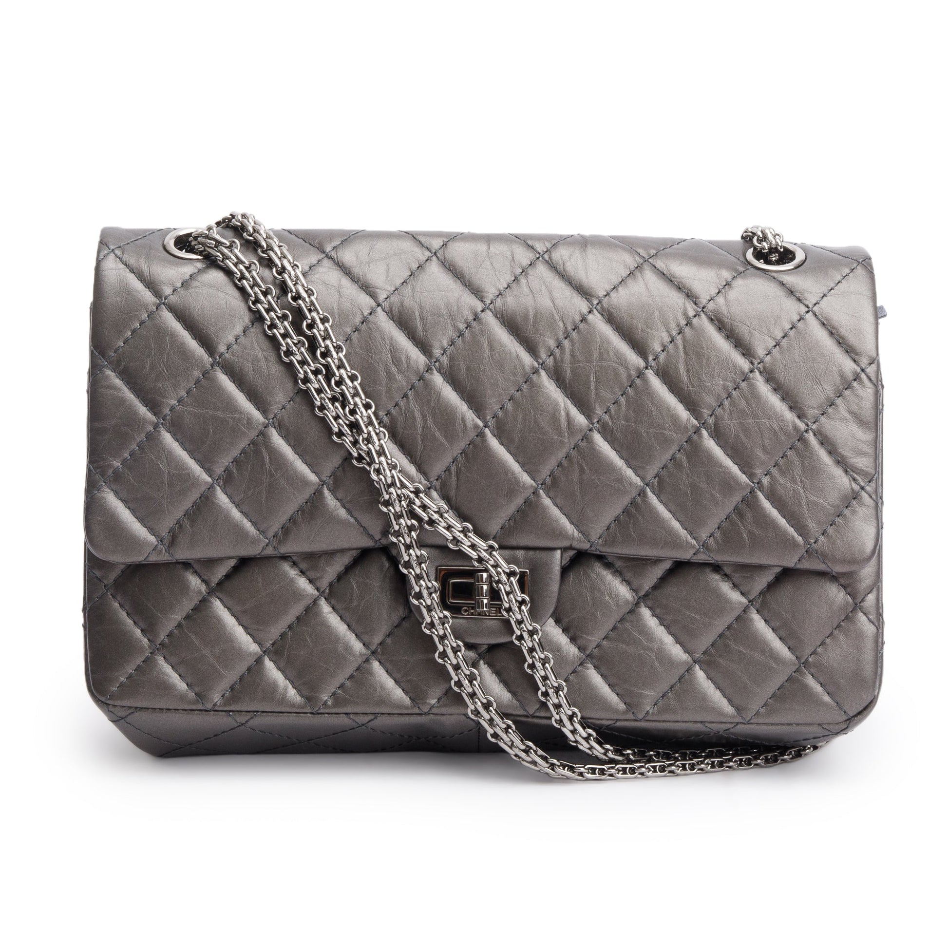 Chanel sue 226 Double Flap Leather Calfskin Grey Travel Bag