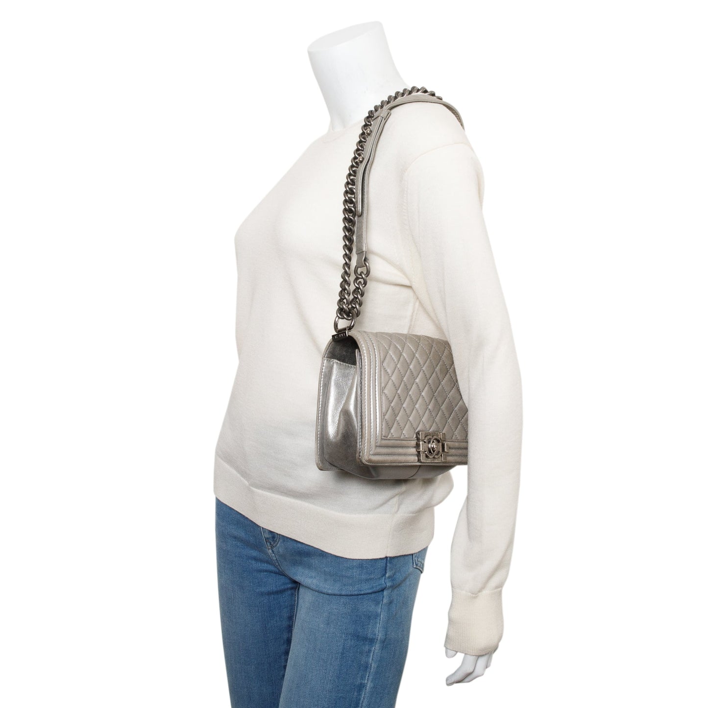 Chanel Grey Leather Lambskin Travel Bag