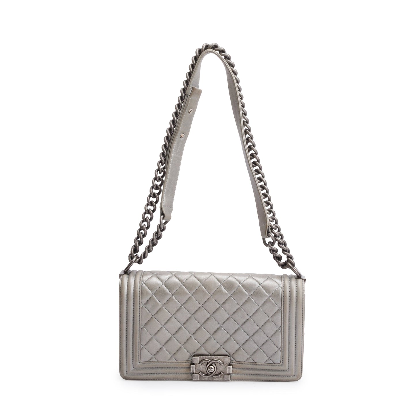 Chanel Grey Leather Lambskin Travel Bag