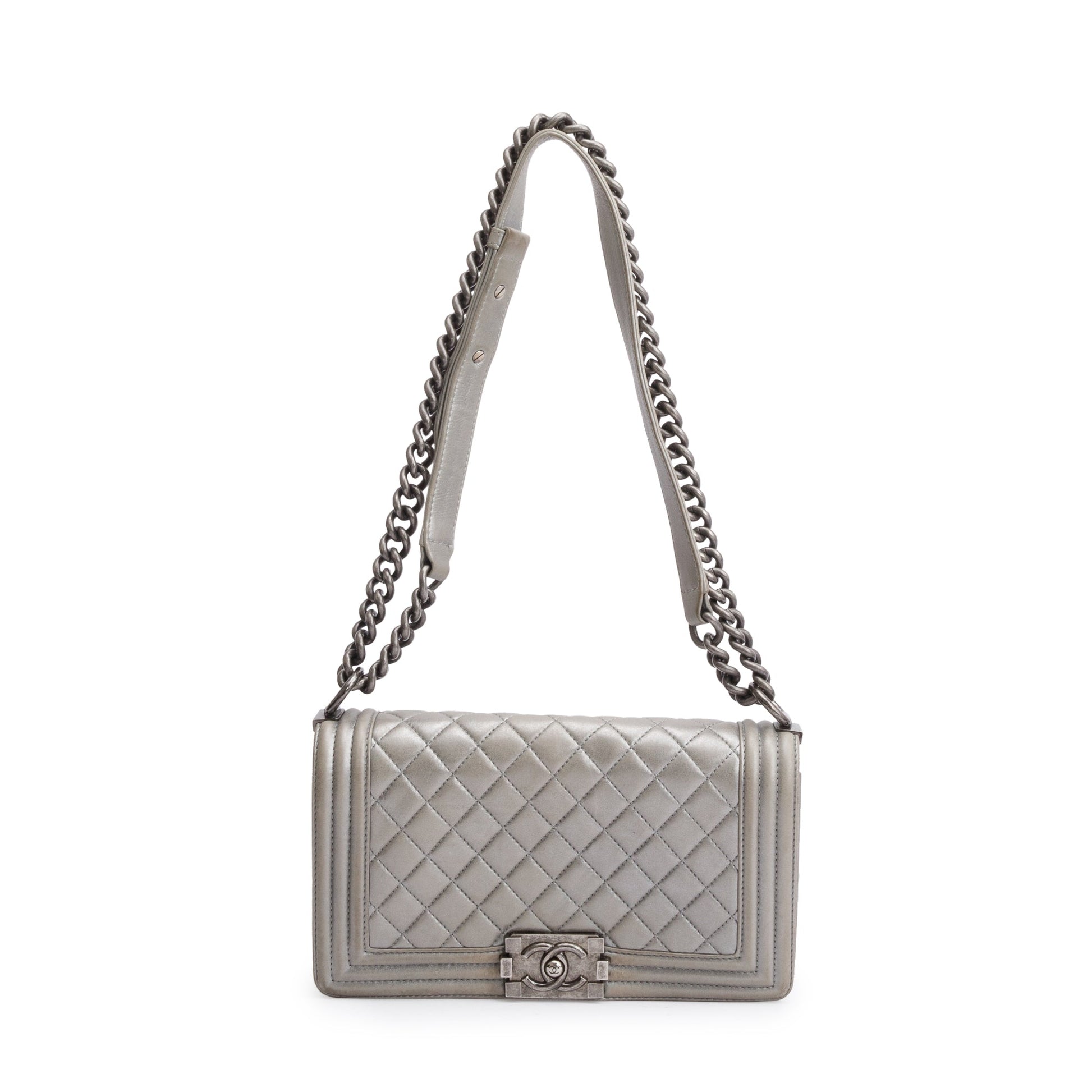 Chanel Grey Leather Lambskin Travel Bag