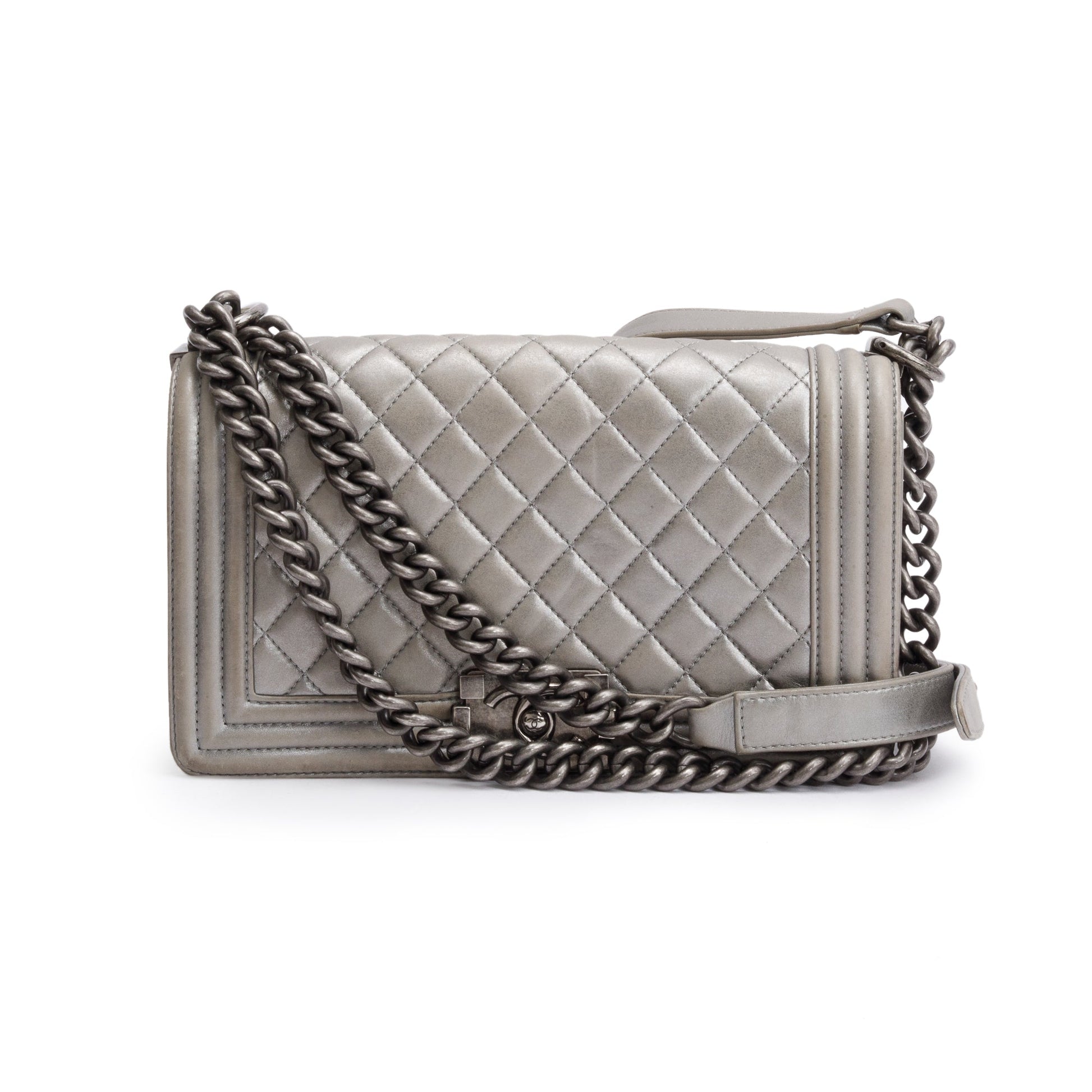 Chanel Grey Leather Lambskin Travel Bag