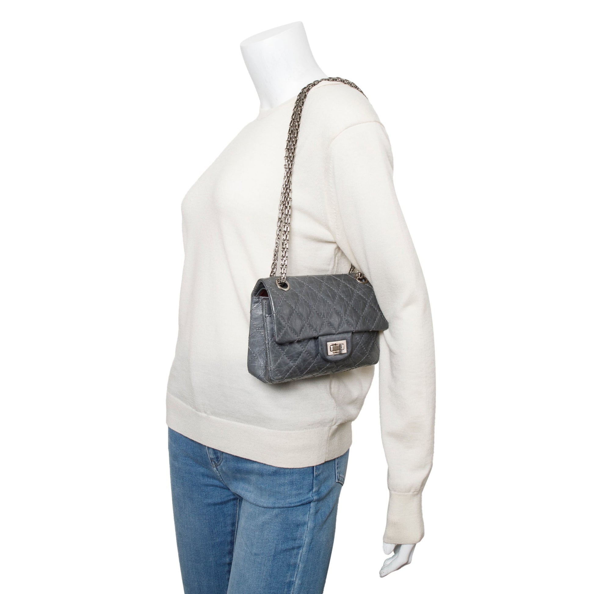 Chanel Quilted 2.55 Reissue Double Flap Leather Calfskin Grey Travel Bag