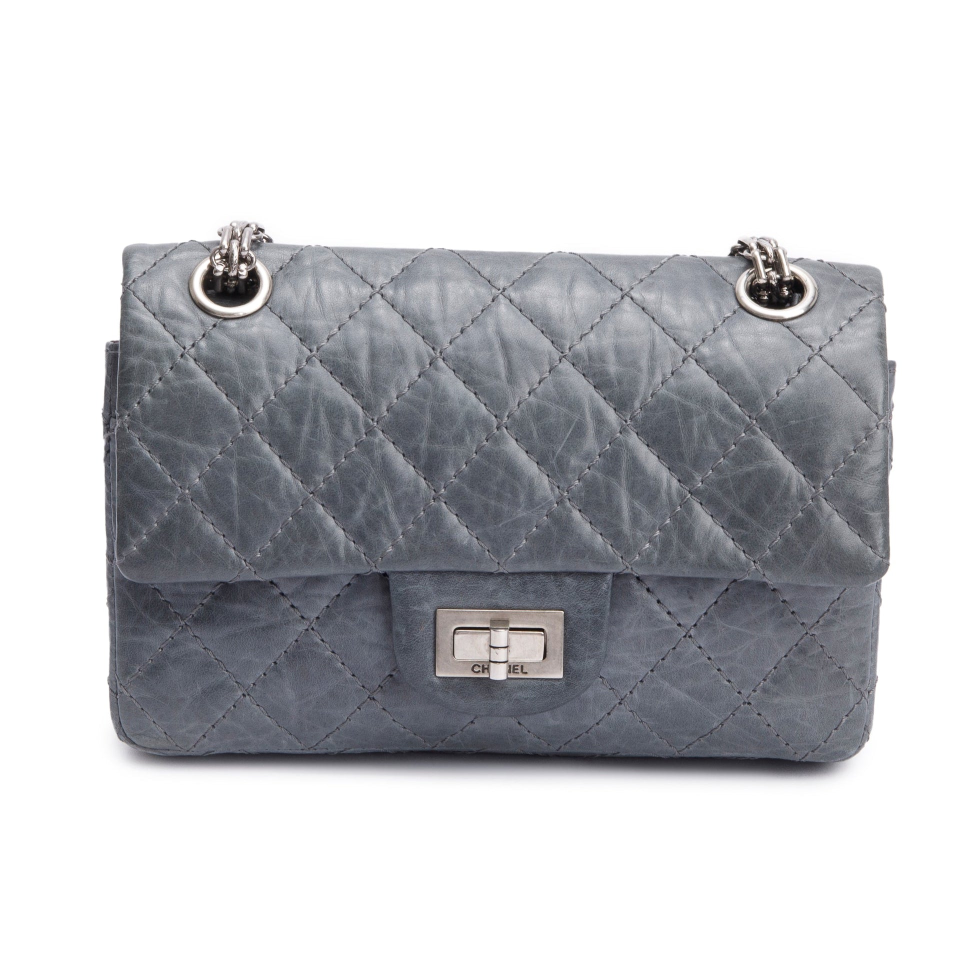 Chanel Quilted 2.55 Reissue Double Flap Leather Calfskin Grey Travel Bag