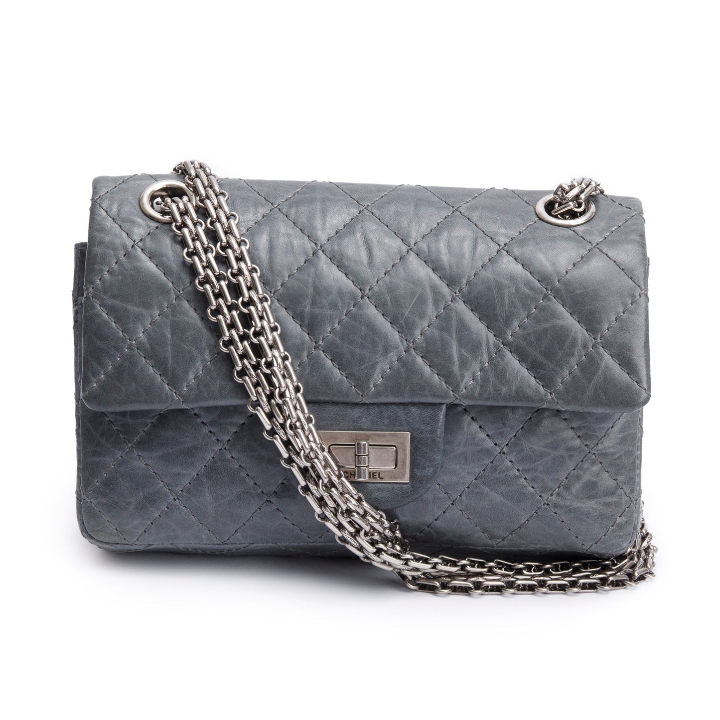 Chanel Quilted 2.55 Reissue Double Flap Leather Calfskin Grey Travel Bag