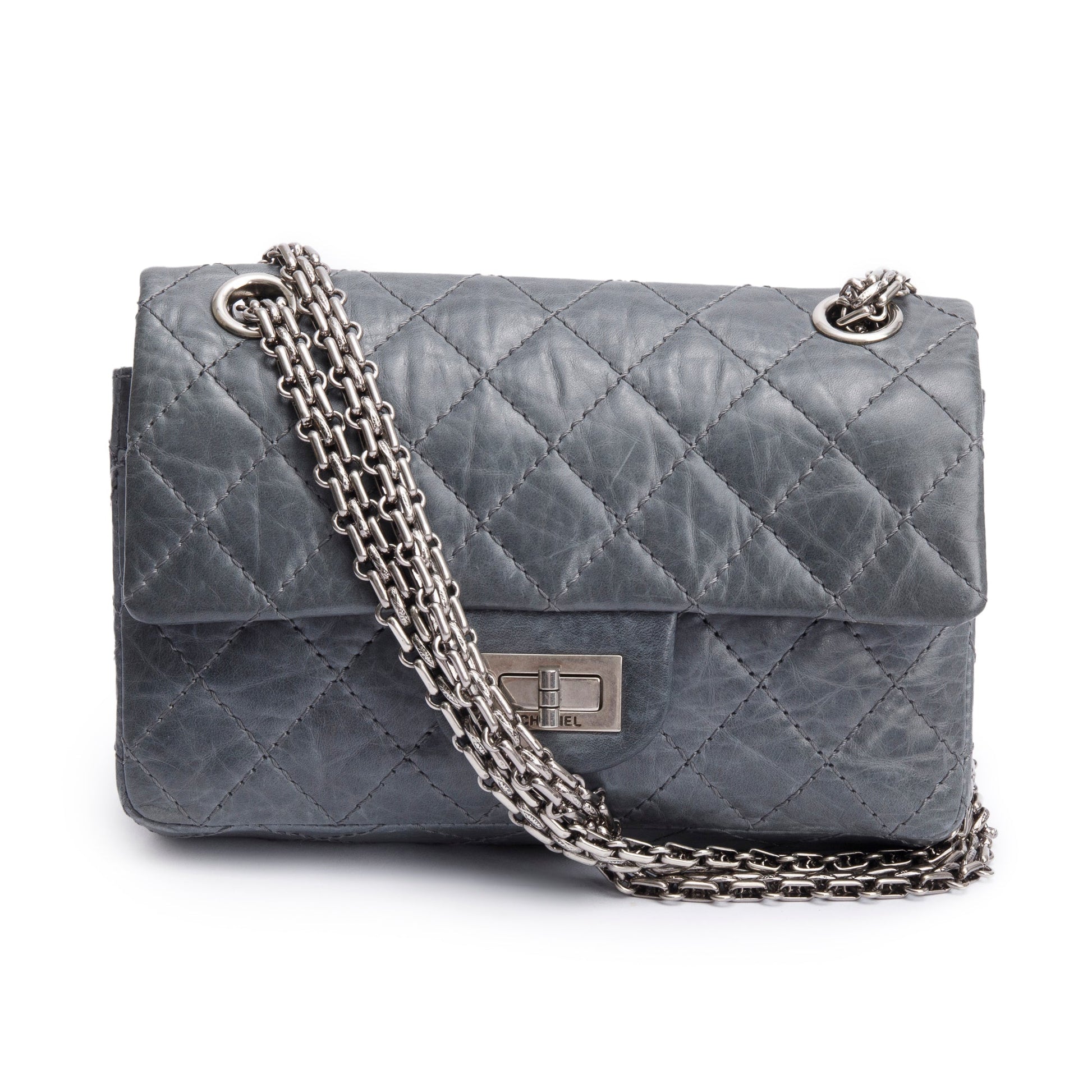 Chanel Quilted 2.55 Reissue Double Flap Leather Calfskin Grey Travel Bag