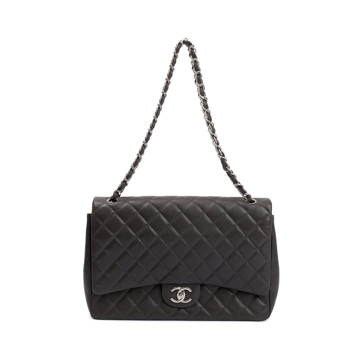Chanel Quilted Caviar Classic Maxi Double Leather Grey Travel Bag