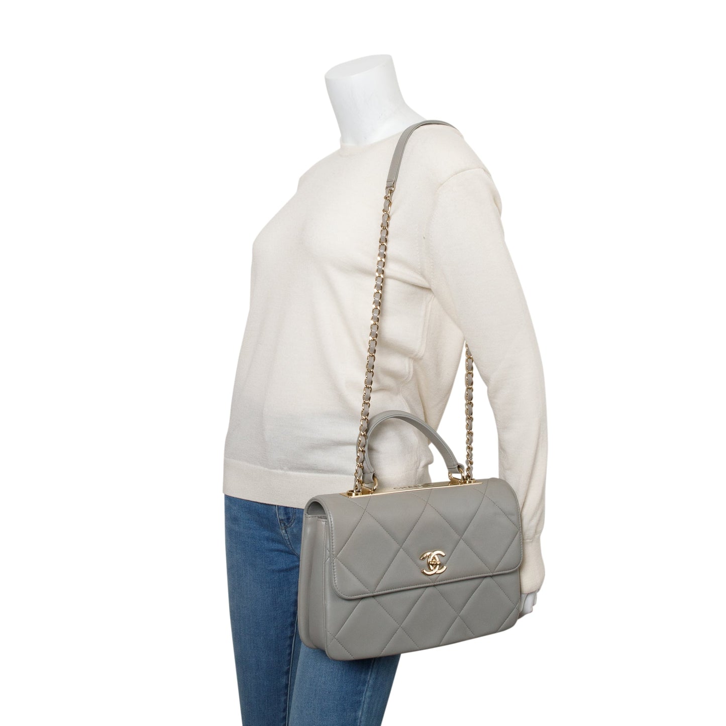 Chanel Quilted Trendy CC Top Handle Lambskin Grey Travel Bag