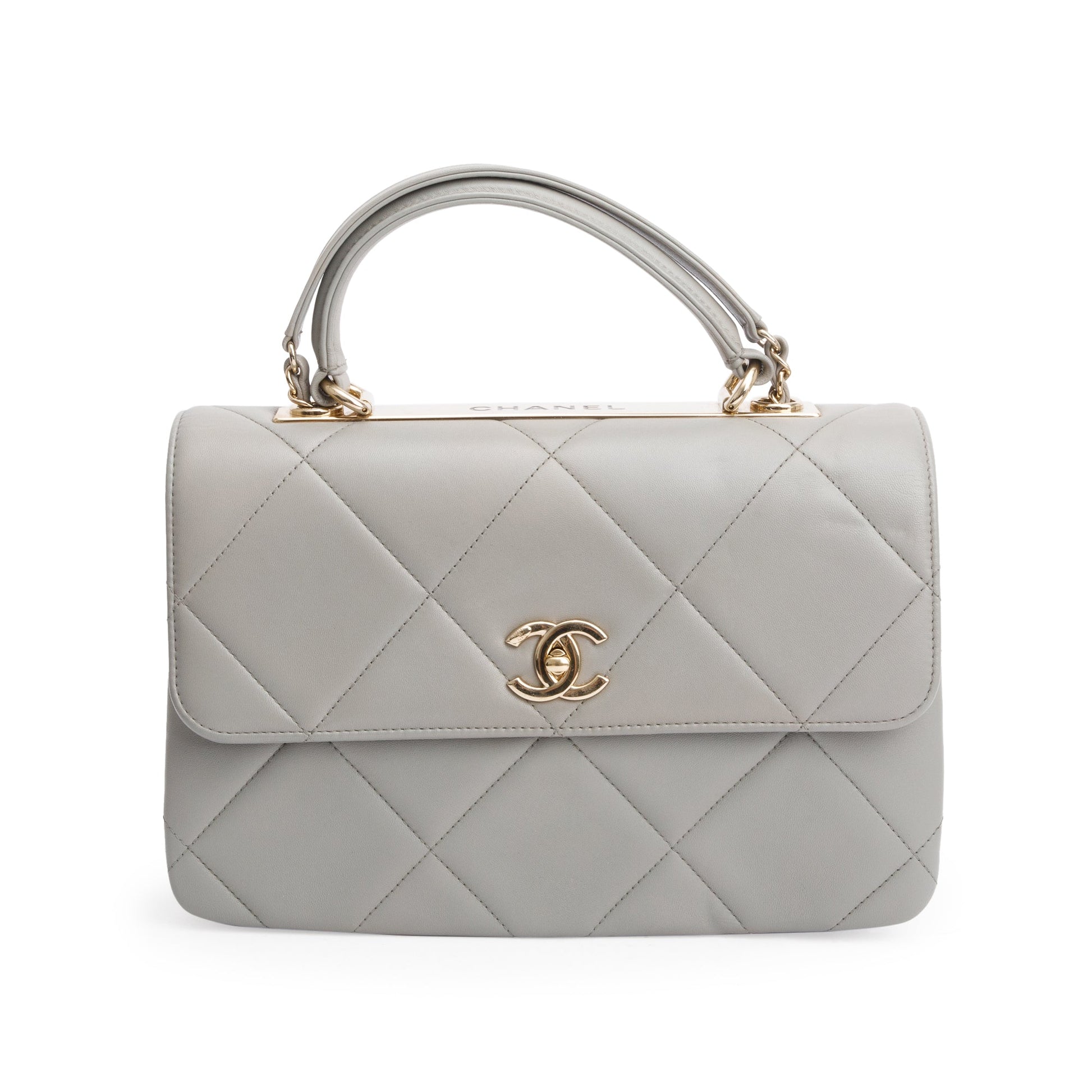 Chanel Quilted Trendy CC Top Handle Lambskin Grey Travel Bag