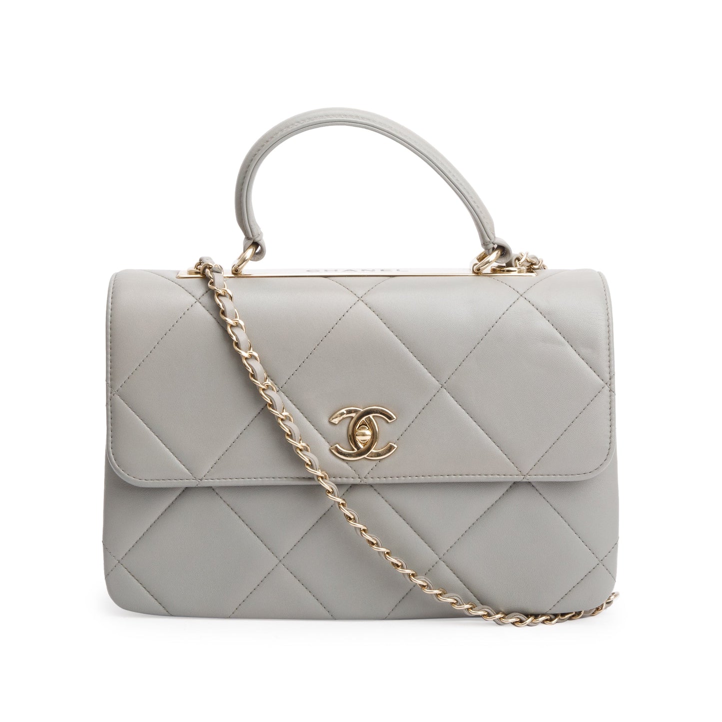 Chanel Quilted Trendy CC Top Handle Lambskin Grey Travel Bag