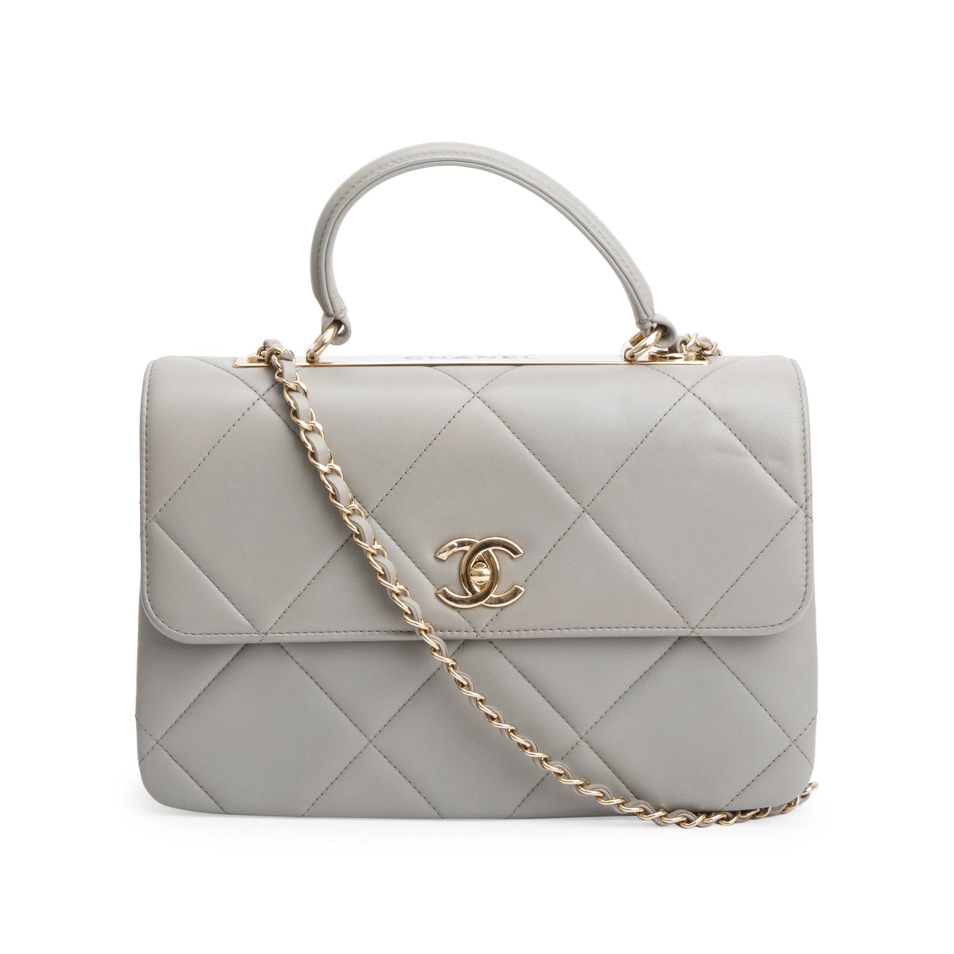 Chanel Quilted Trendy CC Top Handle Lambskin Grey Travel Bag
