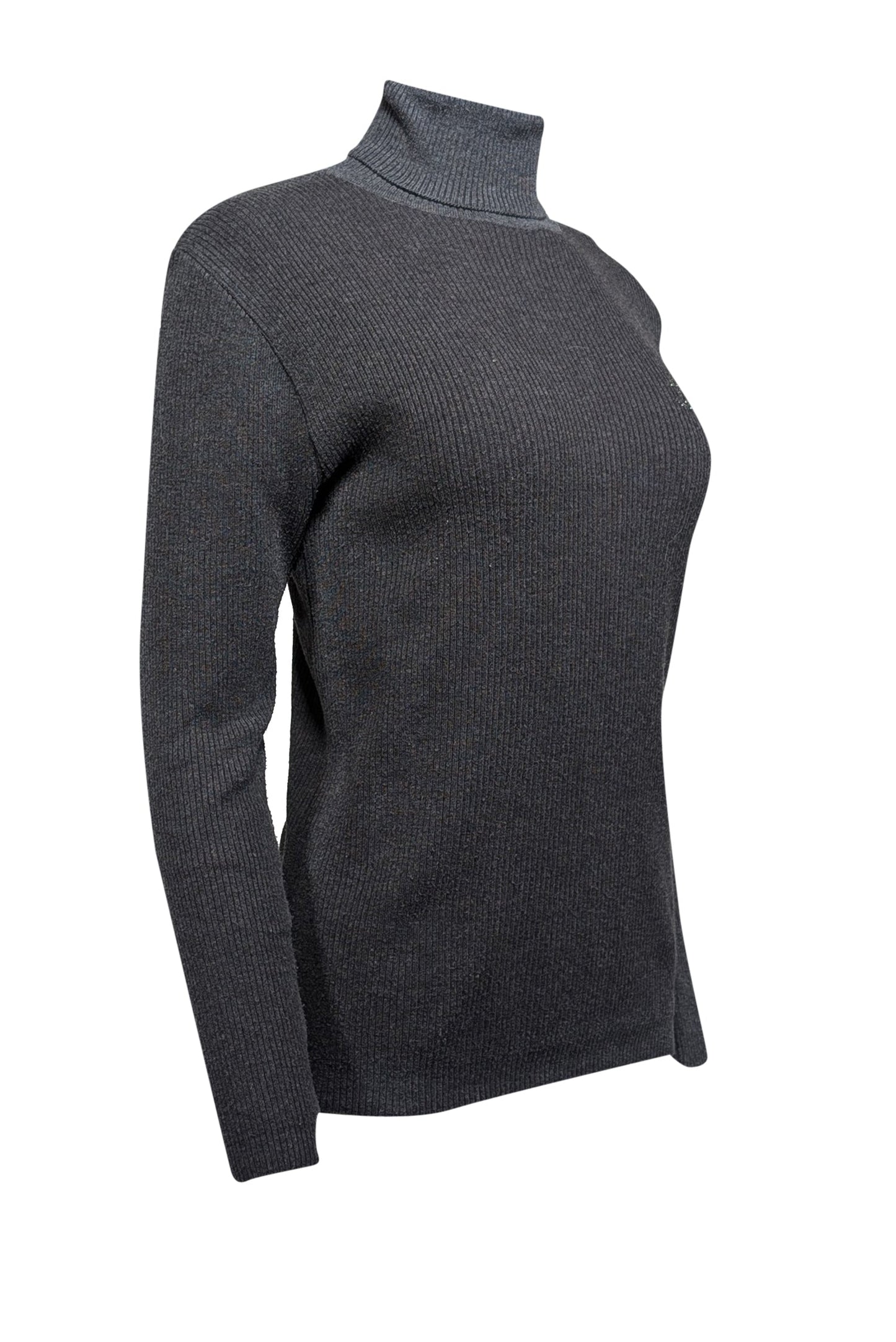 Chanel - Grey Ribbed Knit Turtle Neck Sweater Sz S