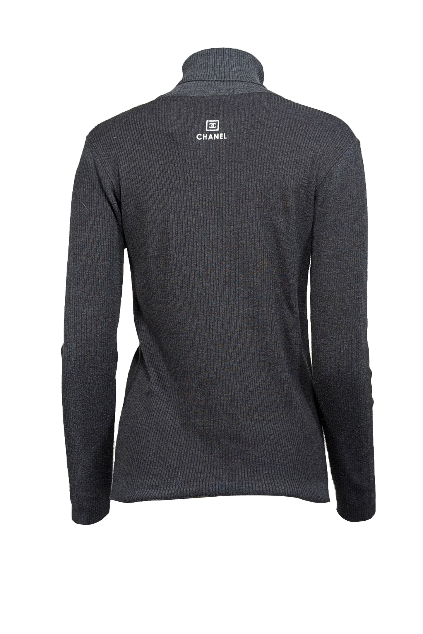 Chanel - Grey Ribbed Knit Turtle Neck Sweater Sz S