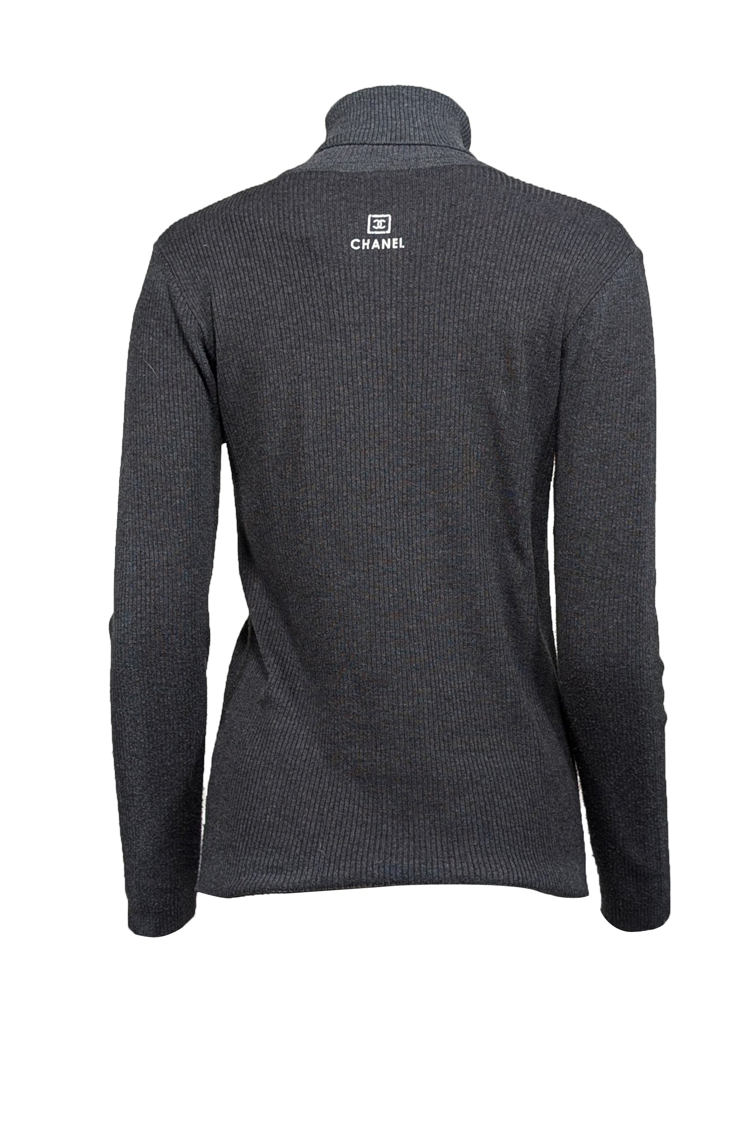 Chanel - Grey Ribbed Knit Turtle Neck Sweater Sz S