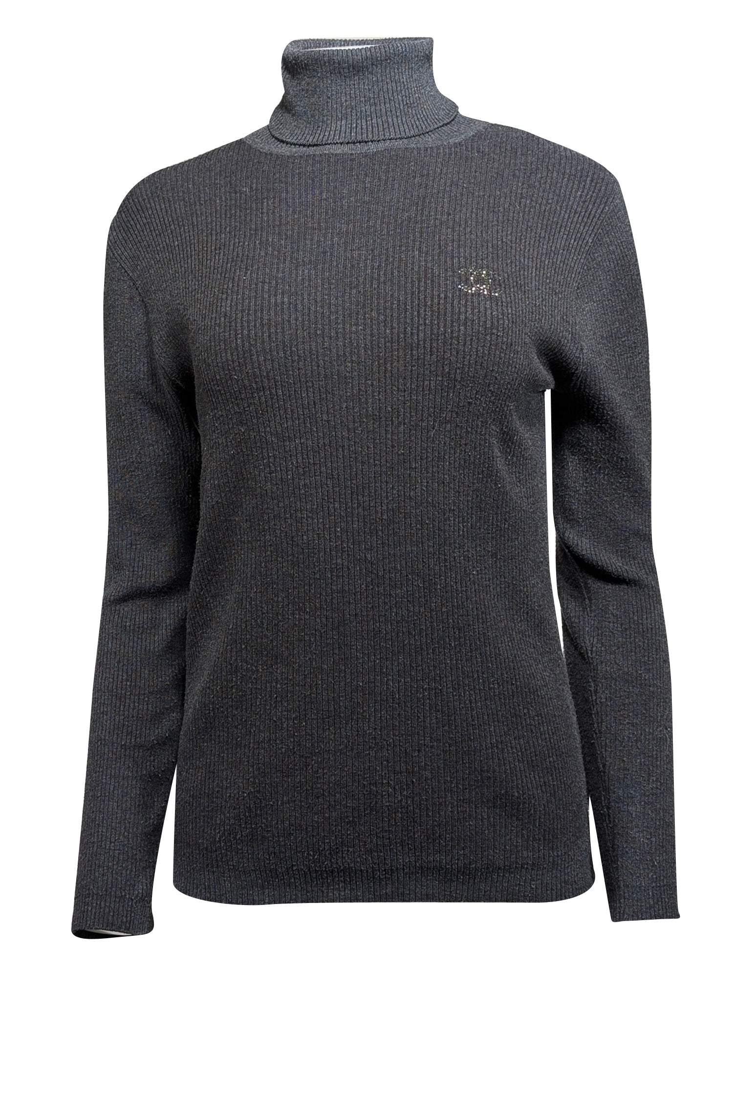 Chanel - Grey Ribbed Knit Turtle Neck Sweater Sz S