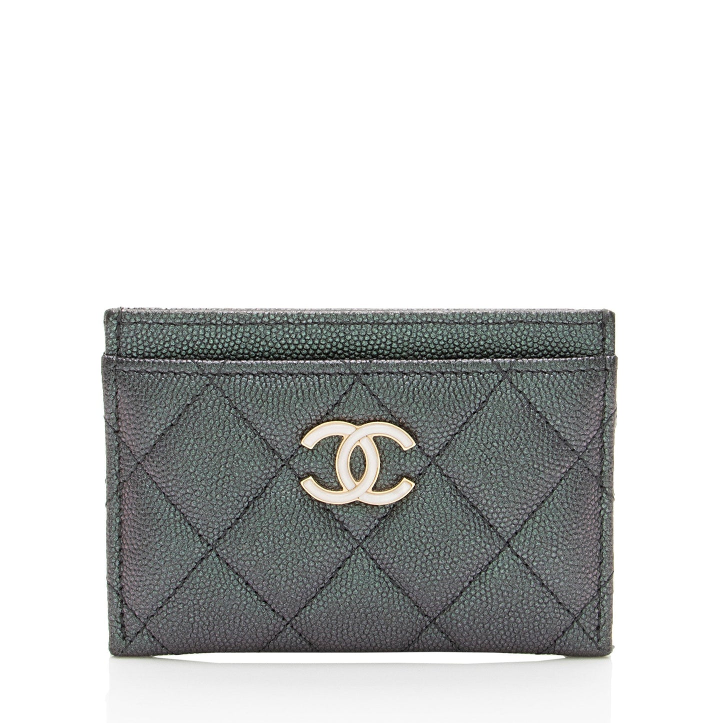 Chanel Iridescent Caviar CC Card Holder Leather Wallet Case