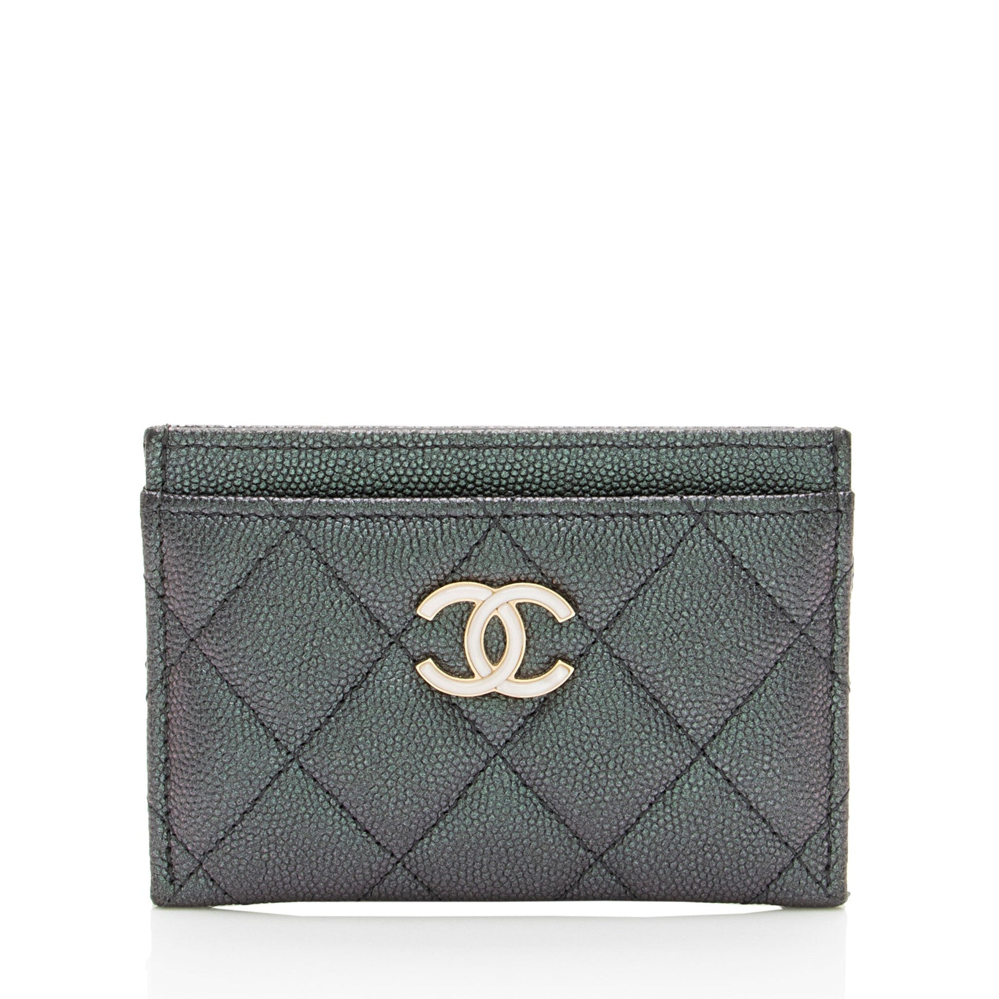 Chanel Iridescent Caviar CC Card Holder Leather Wallet Case