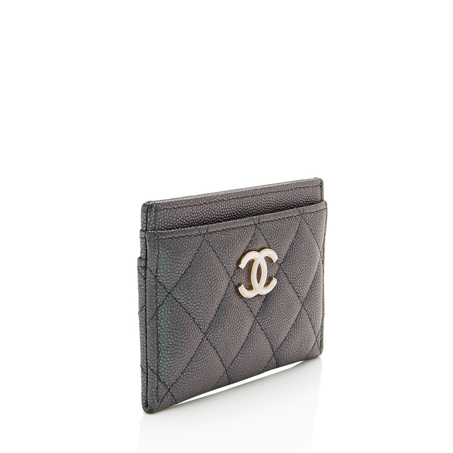 Chanel Iridescent Caviar CC Card Holder Leather Wallet Case