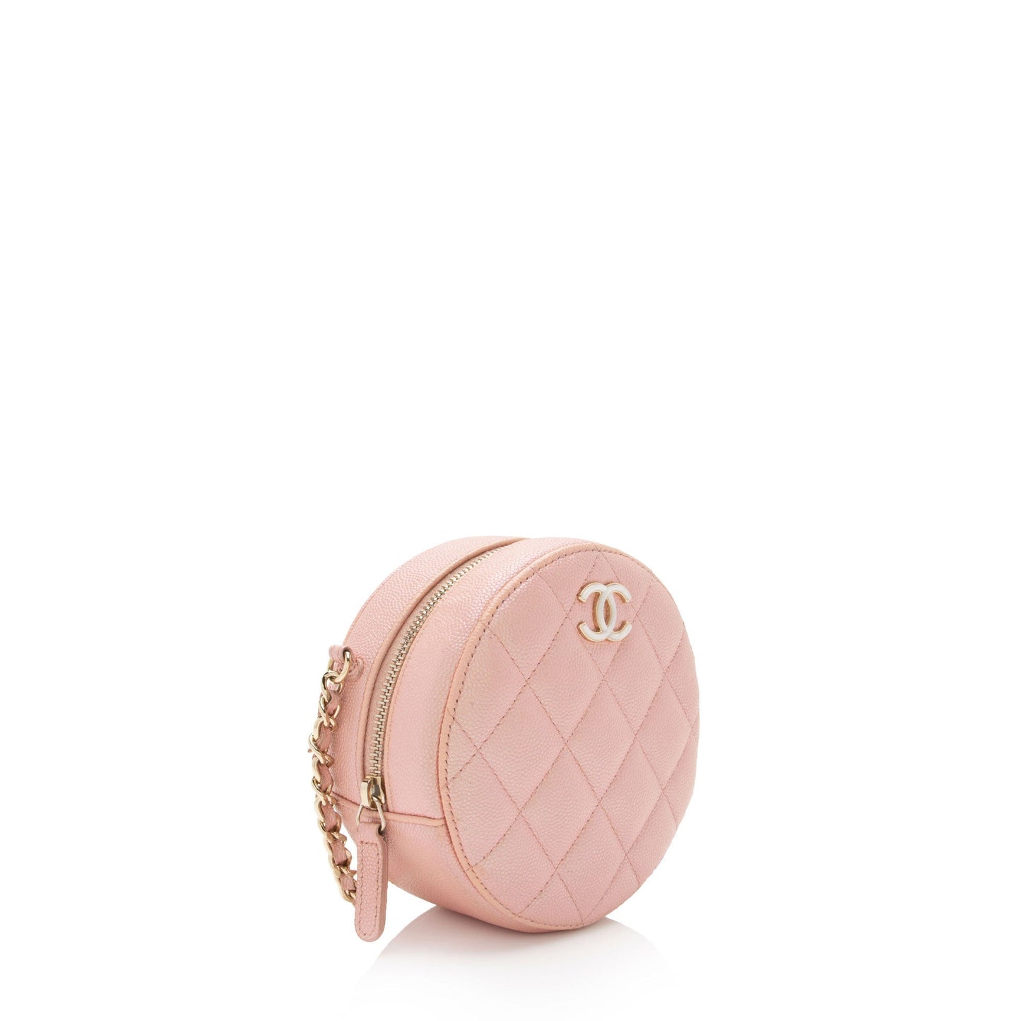 Chanel Iridescent Caviar Mother Pearl CC Round Leather Clutch Bag
