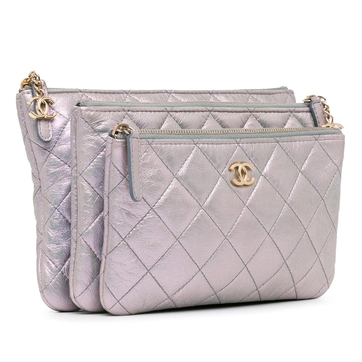 Chanel Iridescent Crumpled Calfskin Trio Cosmetic Case (Shg-Znmkyb) Bag