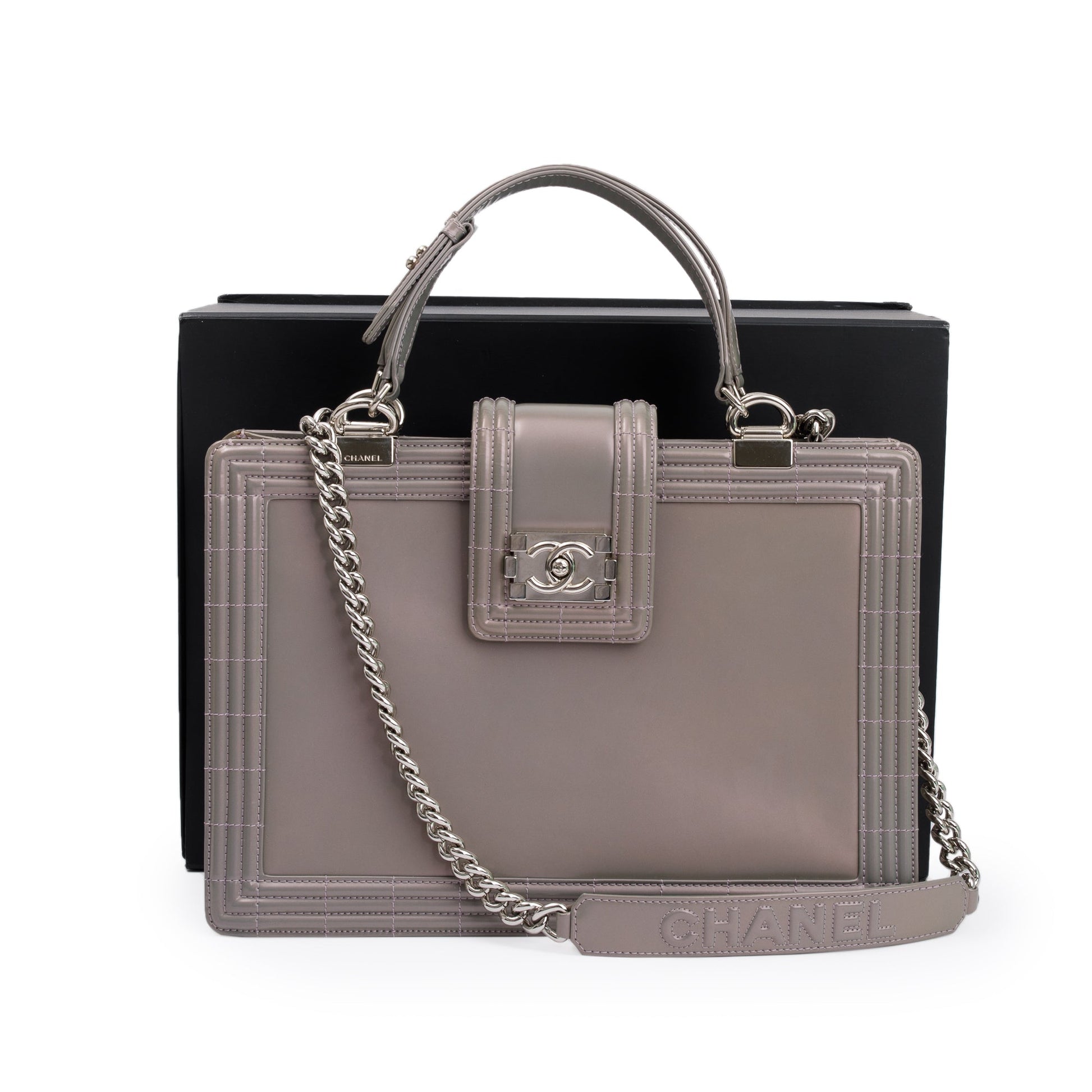 Chanel Iridescent Patent Reverso Boy Shopping Leather Travel Bag Shopping Tote