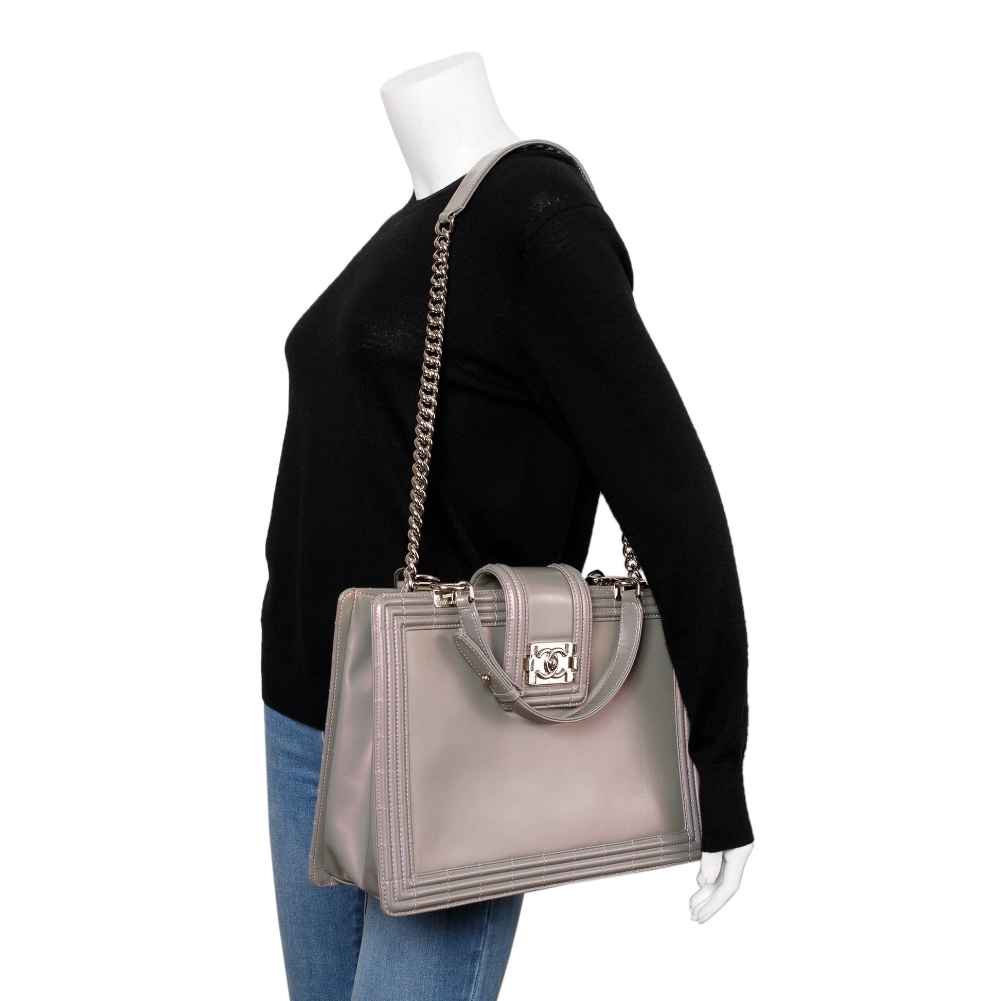 Chanel Iridescent Patent Reverso Boy Shopping Leather Travel Bag