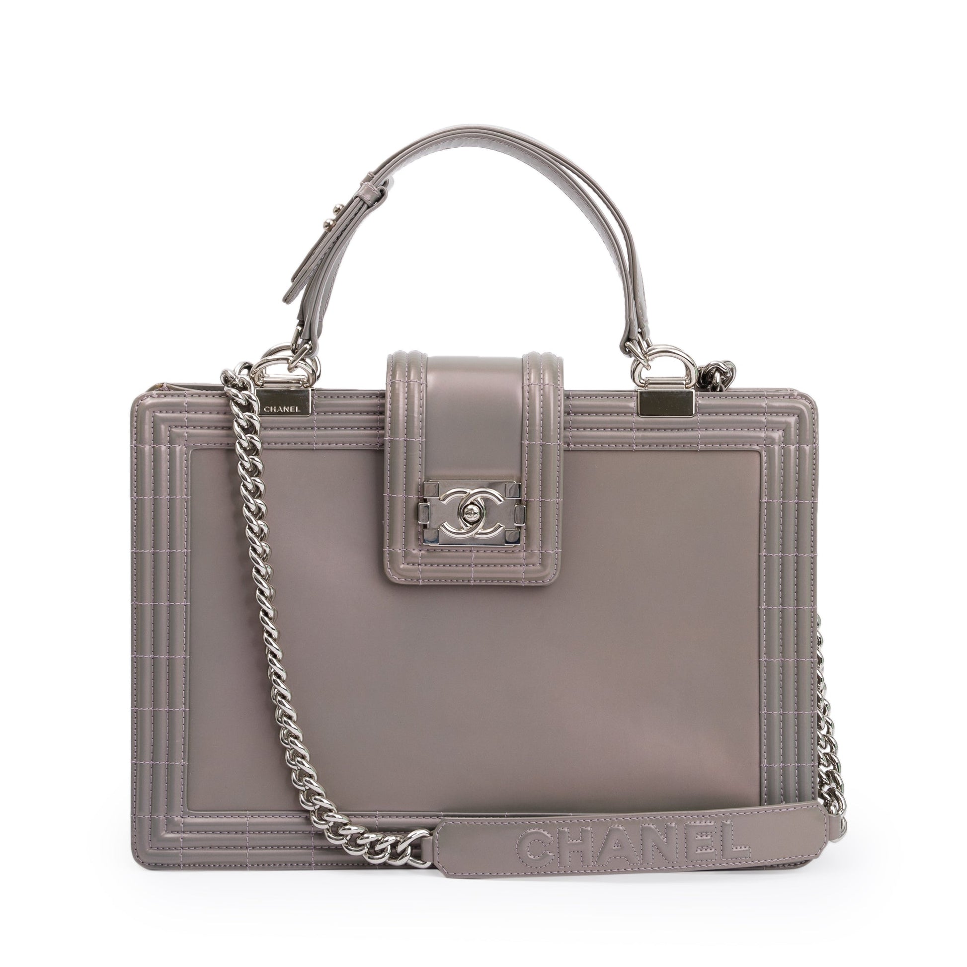 Chanel Iridescent Patent Reverso Boy Shopping Leather Travel Bag
