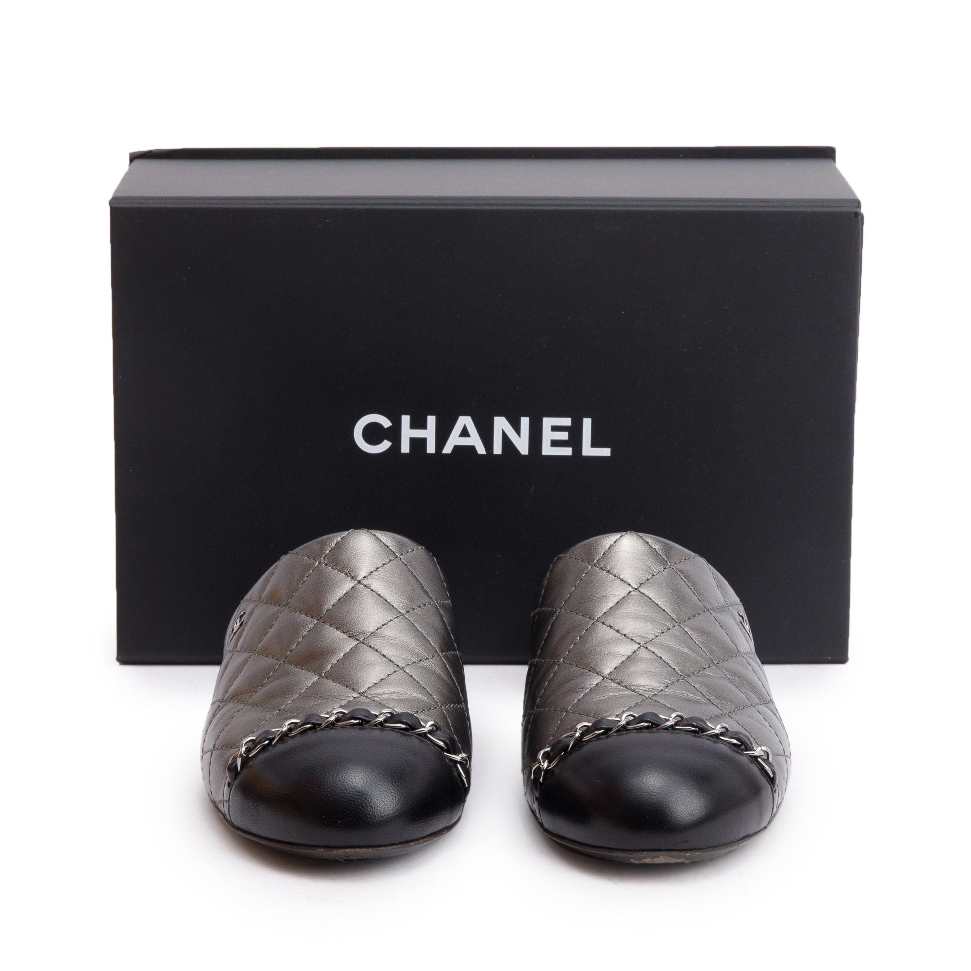Louis Vuitton Chanel Iridescent Quilted Interlocking CC Leather Calfskin Silver Shoes