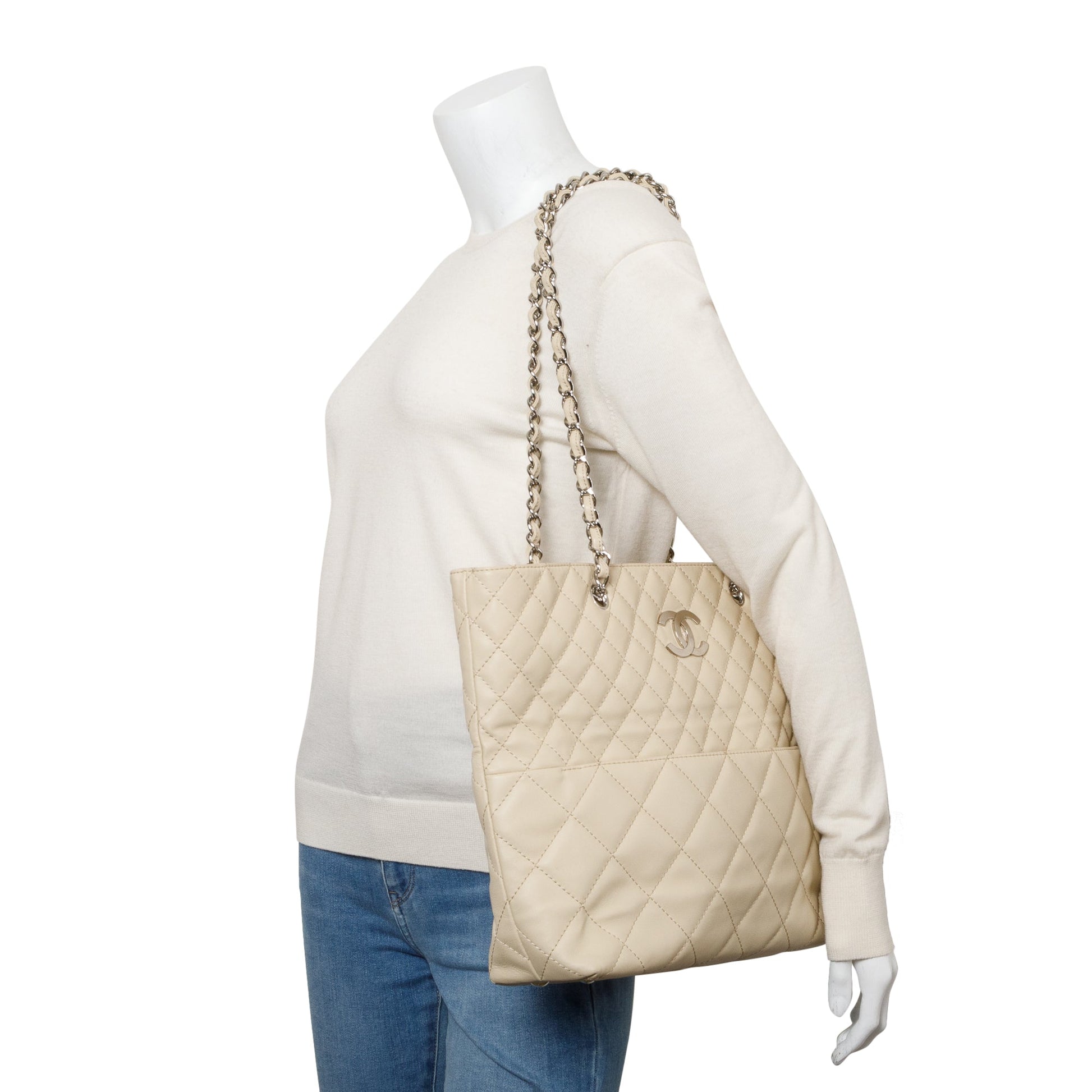 Chanel Quilted Business North South Leather Calfskin Ivory Travel Bag