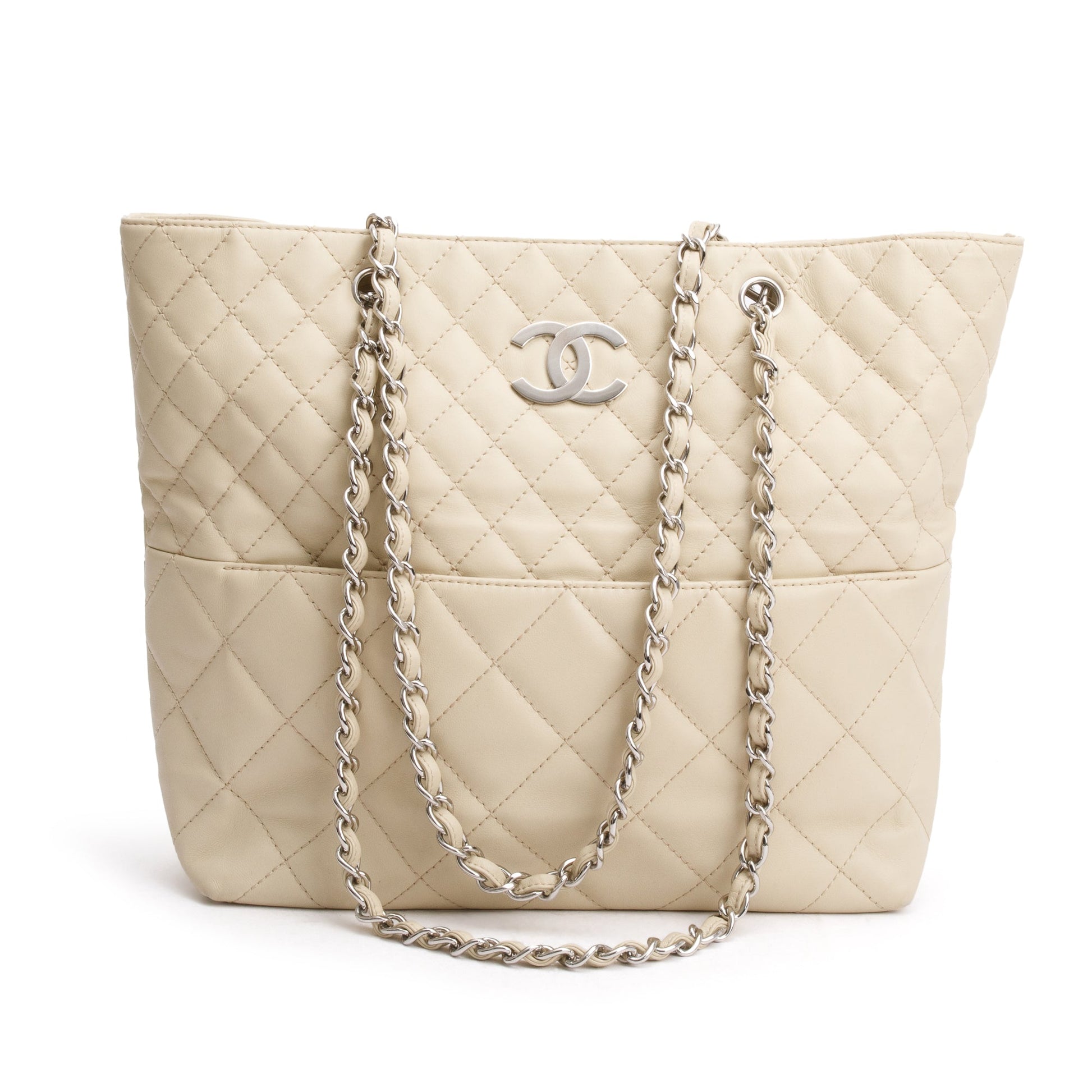 Chanel Quilted Business North South Leather Calfskin Ivory Travel Bag