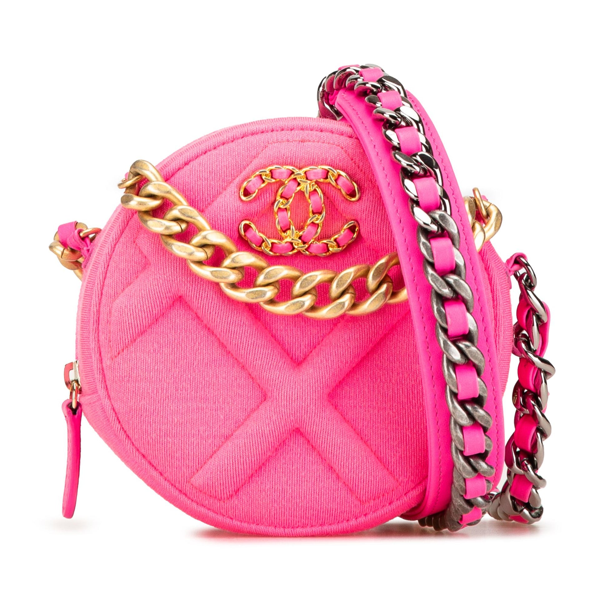 Chanel Jersey 19 Round on Clutch Bag On Chain